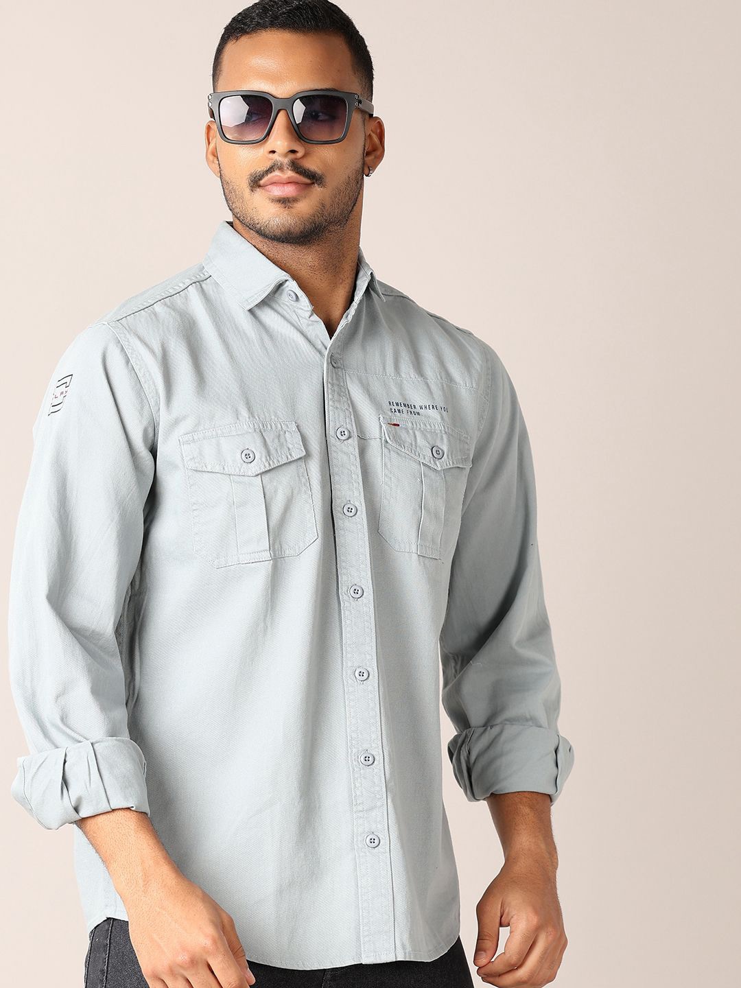 

V-Mart Men Classic Spread Collar Solid Striped Cotton Slim Fit Casual Shirt, Blue