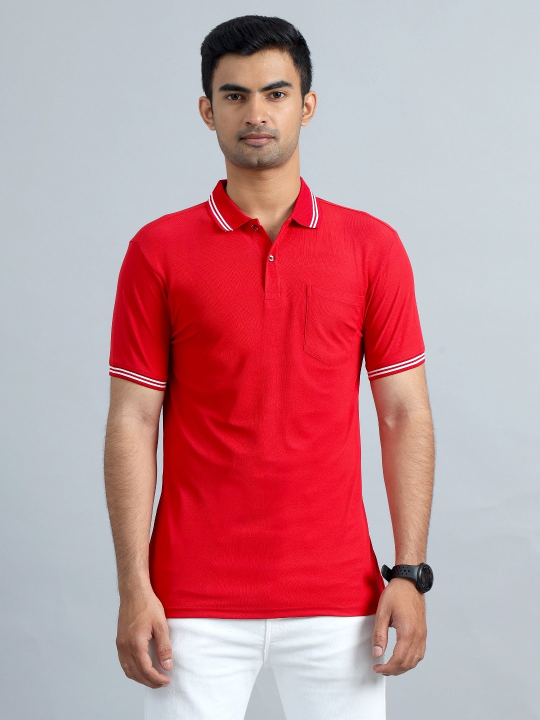 

ECOLINE Clothing Men Antimicrobial Solid Polo Collar T-shirt, Red