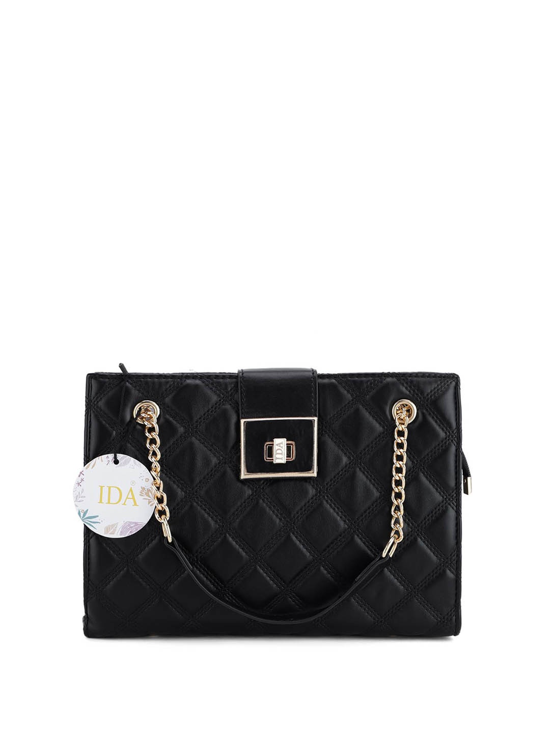 

IDA Geometric PU Swagger Satchel with Quilted, Black