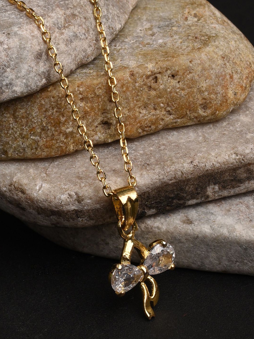 

XPNSV Gold Plated Cubic Zirconia Studded Pendant with Chain