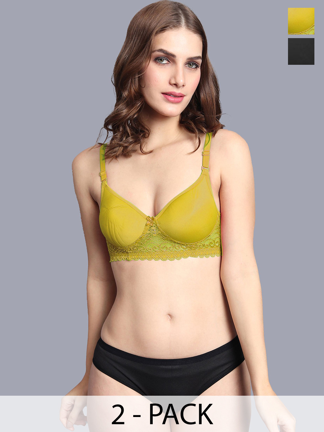 

AROUSY Pack of 2 Lightly Padded Cotton Lingerie Set-B_PD-Sett2, Black