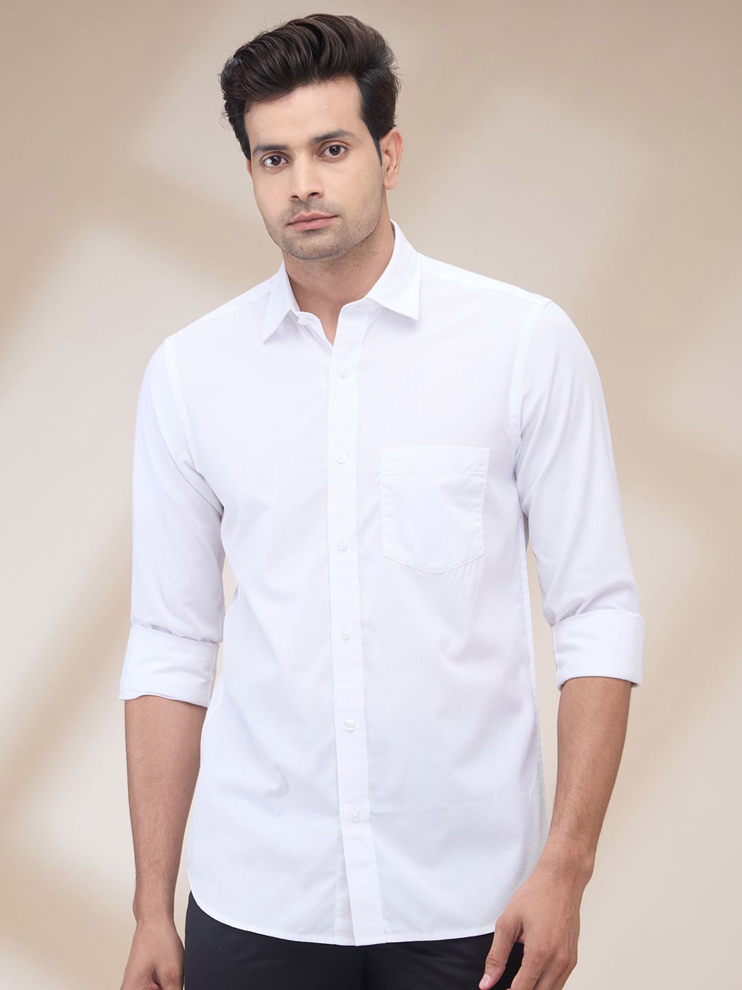 

ColorPlus Men Spread Collar Solid Cotton Casual Shirt, White