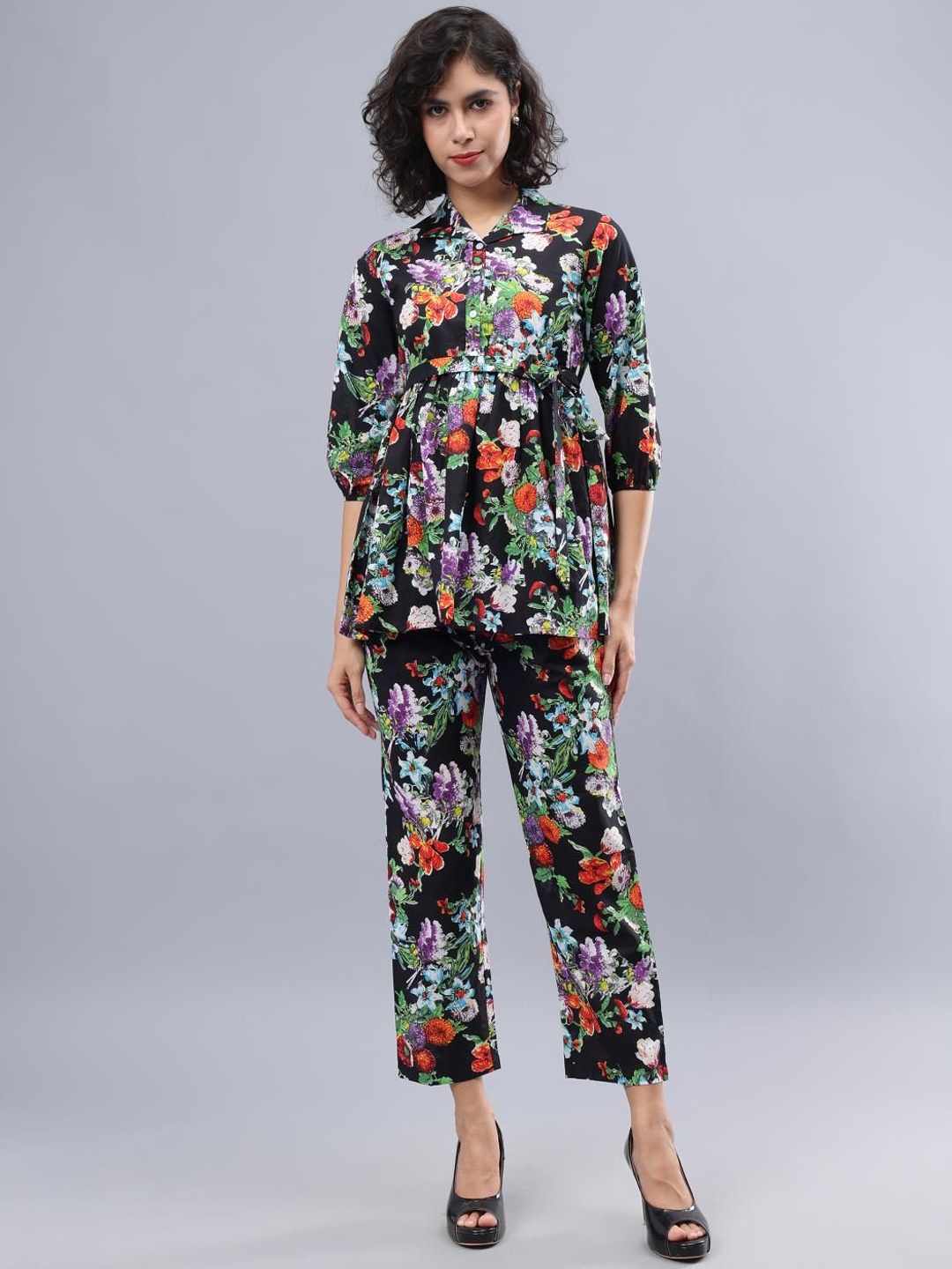 

CORDSET Printed Pure Cotton Tunic With Trousers Co-Ords, Black