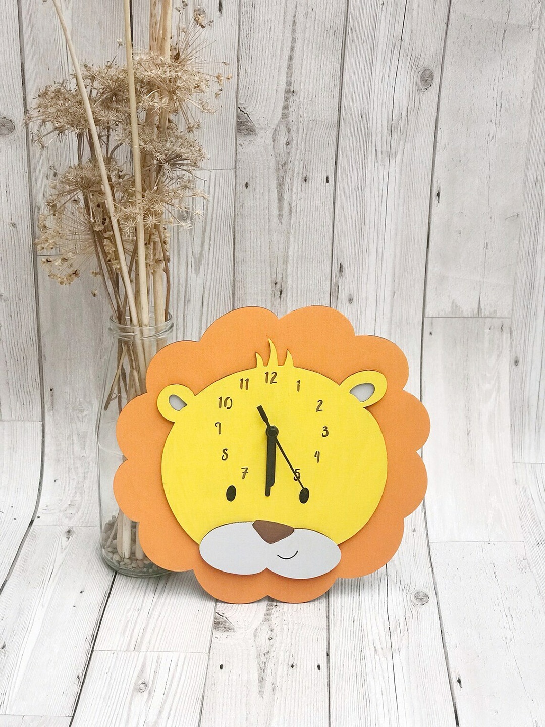 

QEZNEF Orange & Yellow Wooden Textured Analogue Contemporary Wall Clock