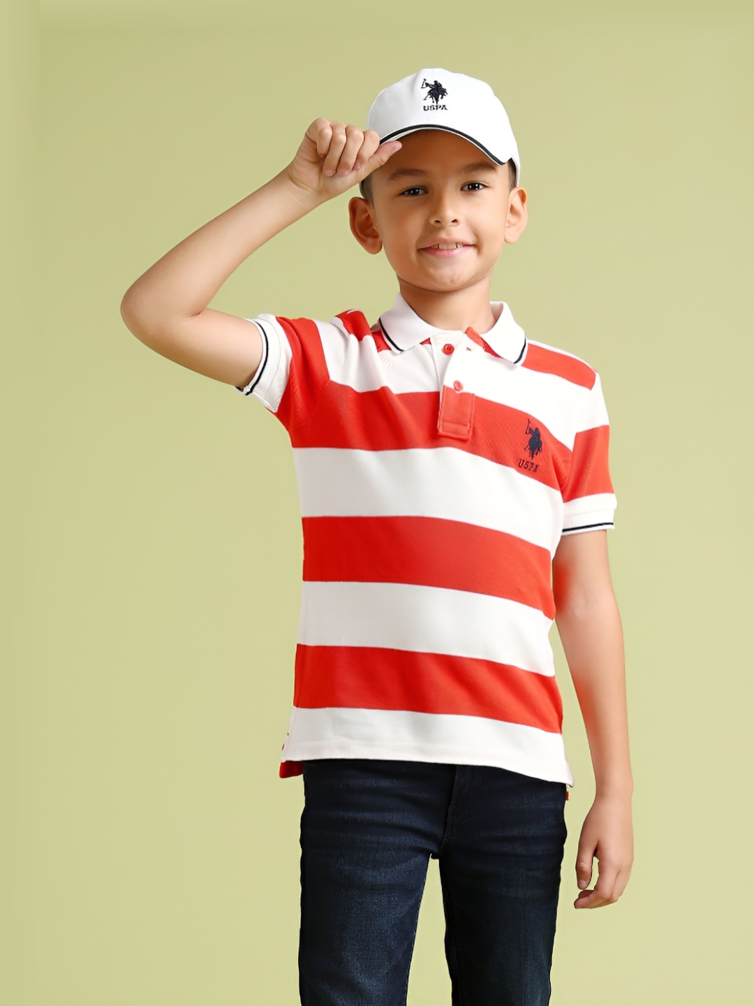 

U.S. Polo Assn. Kids Boys Striped Polo Collar Cotton T-shirt, Orange