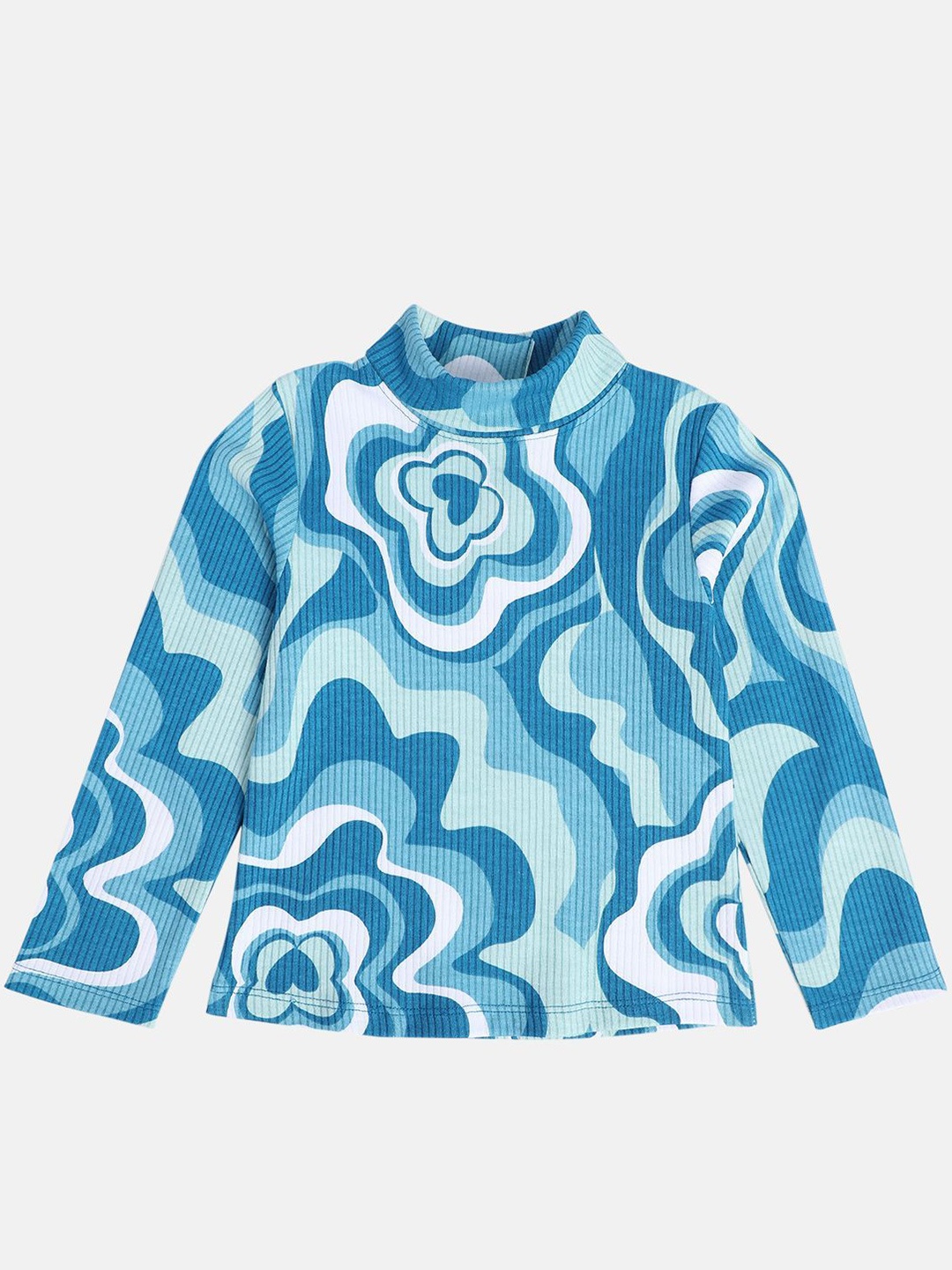 

MINI KLUB Girls Abstract Printed High Neck Cotton Top, Blue