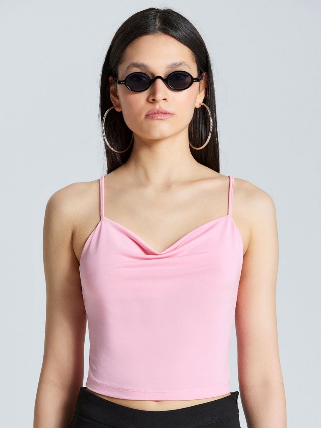 

ZOMODA Women Solid Cowl Neck Top, Pink