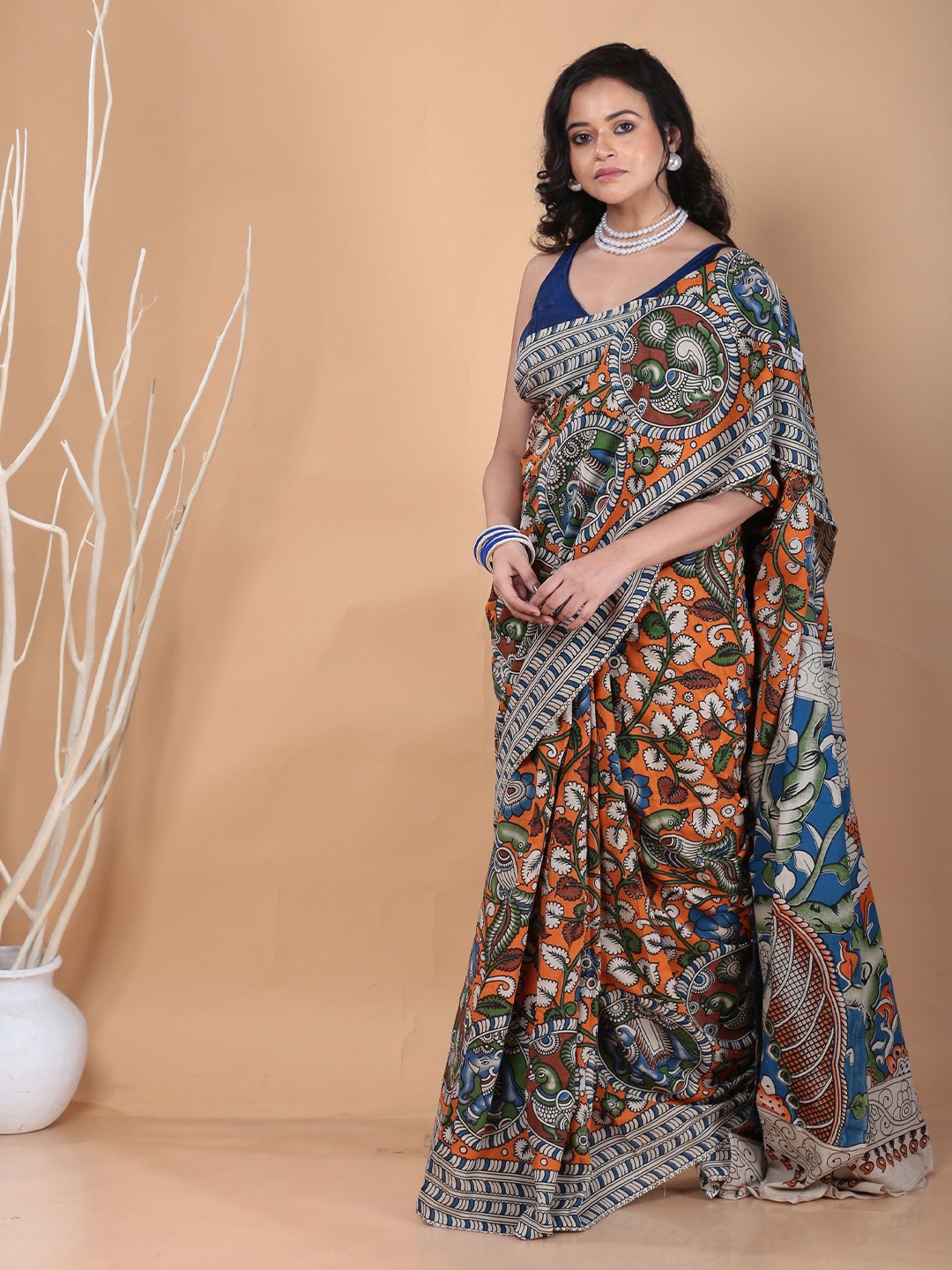 

Urbane Essence Kalamkari Pure Cotton Saree, Blue