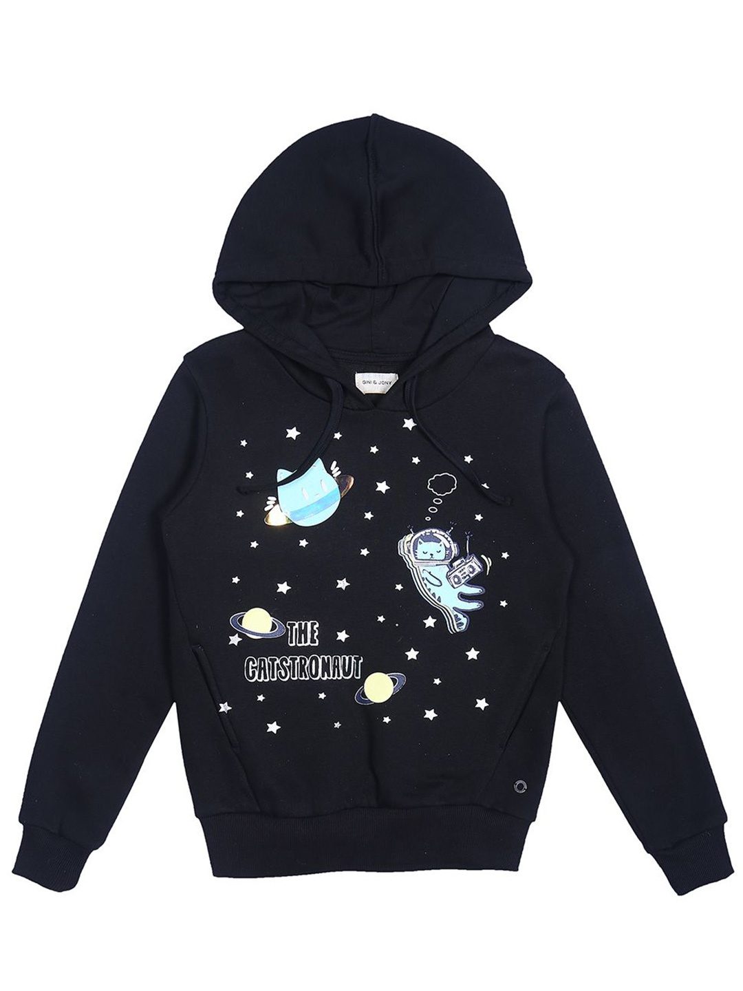 

Gini and Jony Girls Graphic Printed Hooded Cotton Pullover Sweatshirt, Black
