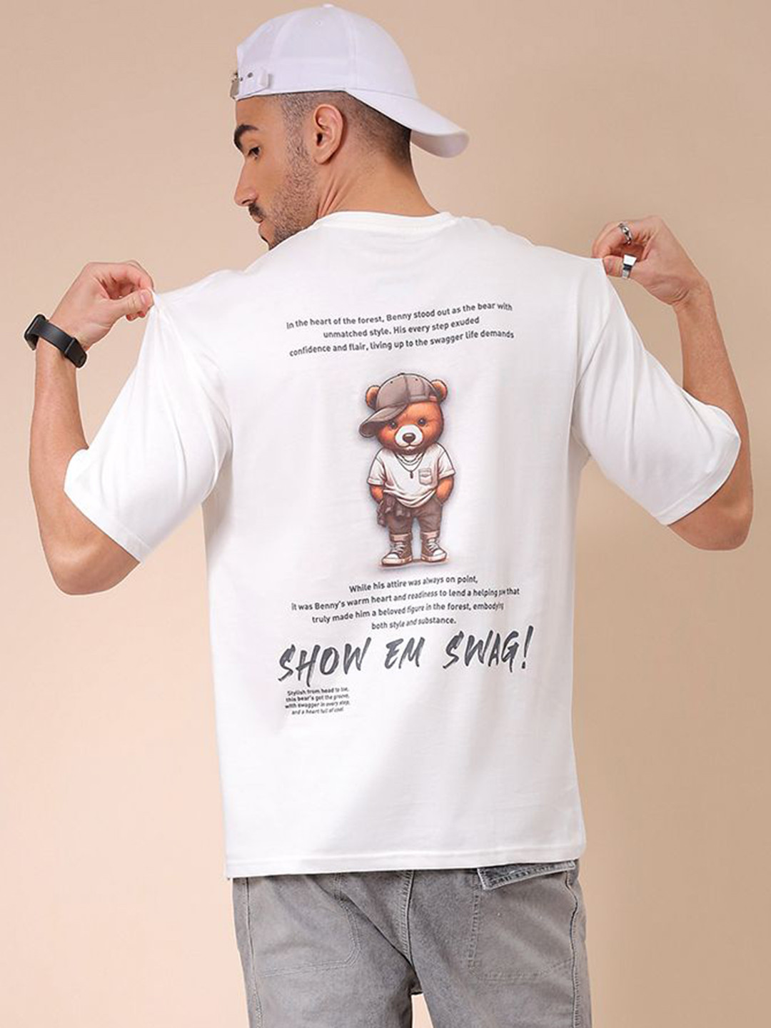 

The Indian Garage Co Men Graphic Printed Round Neck Cotton Oversized T-shirt, White