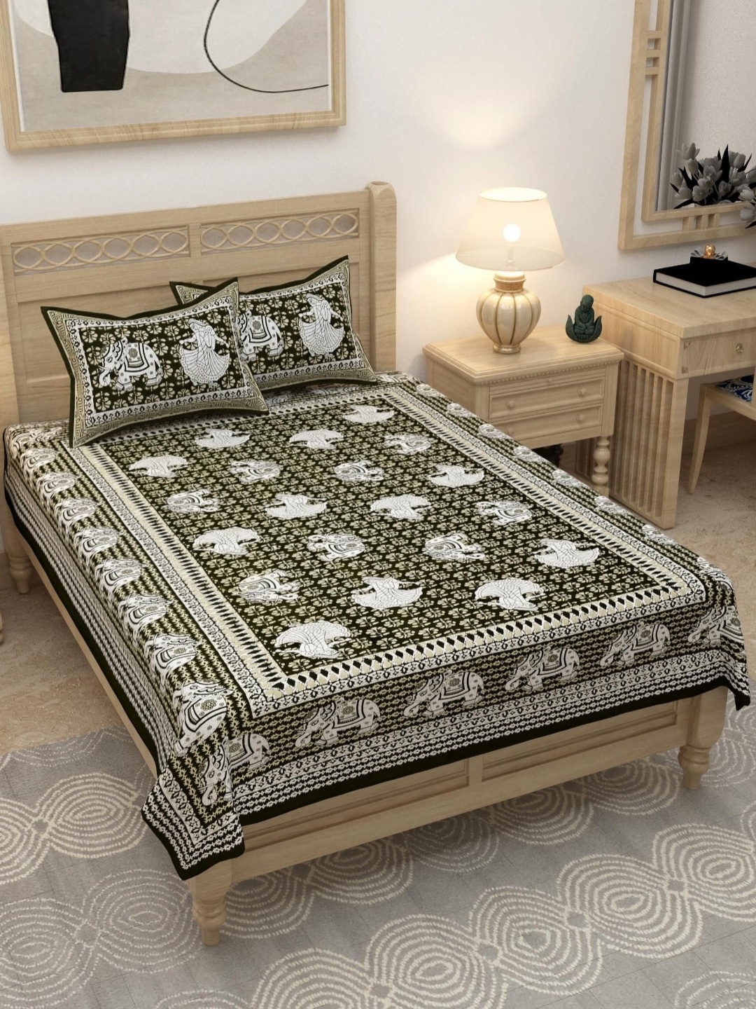 

Lali Prints Grey & White Ethnic Motifs Cotton 180 TC Single Bedsheet with 2 Pillow Covers