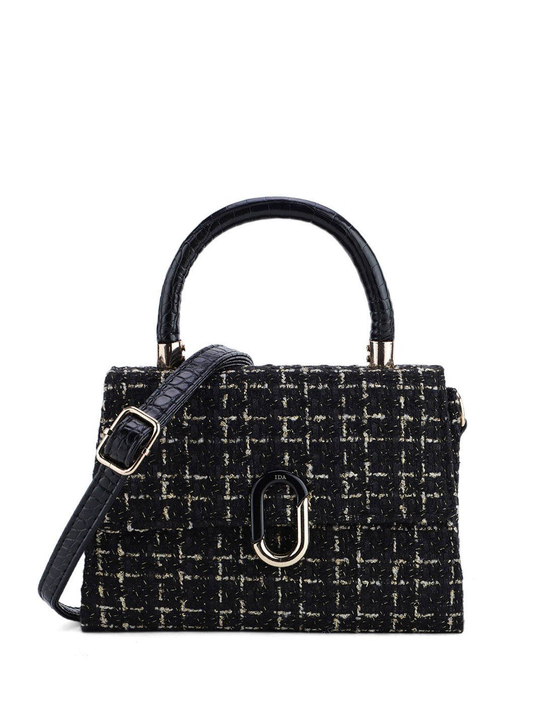 

IDA Women Textured PU Structured Handheld Bag, Black