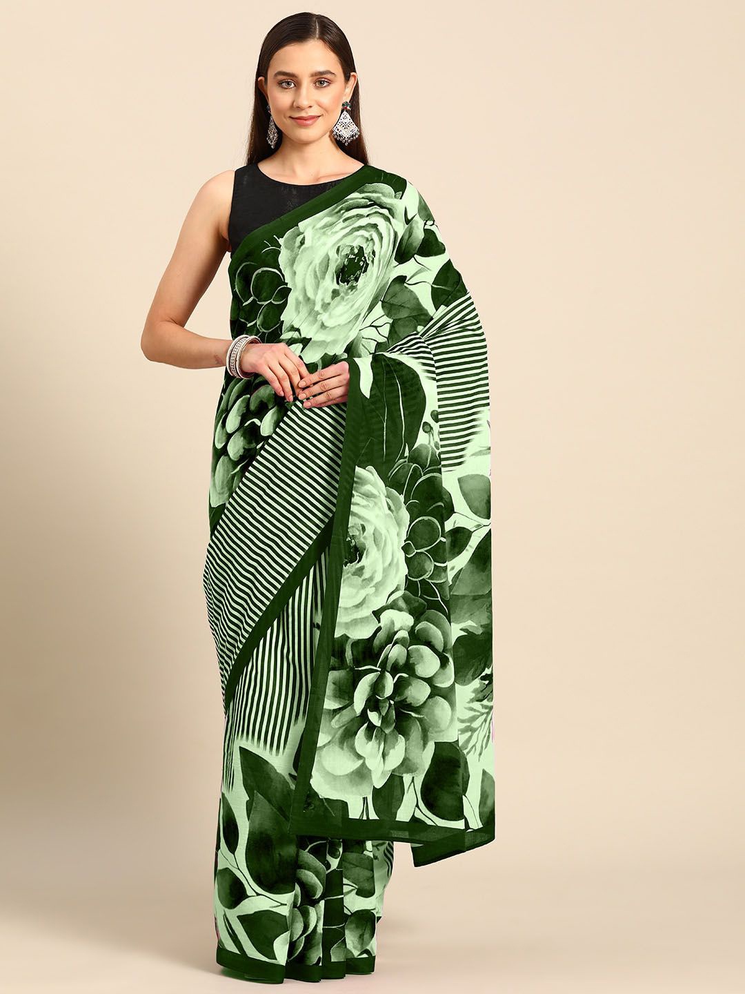 

BUTA BUTI Floral Printed Pure Cotton Saree, Green