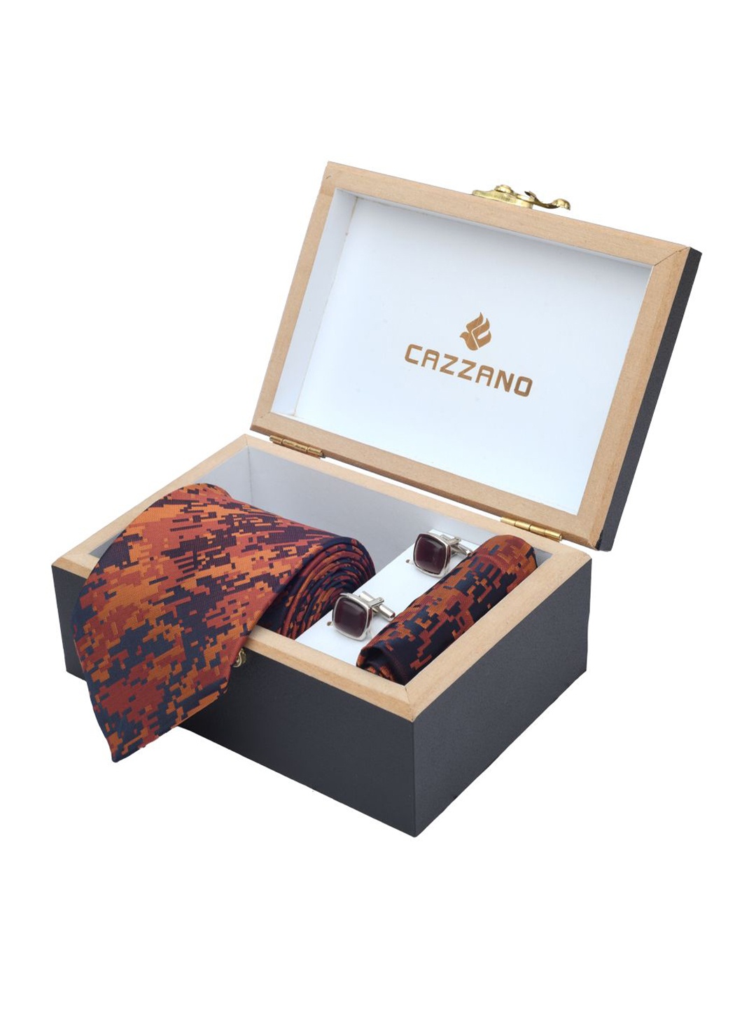 

Cazzano Men Floral Printed Tie Cufflinks & Pocket Square Accessory Gift Set, Orange