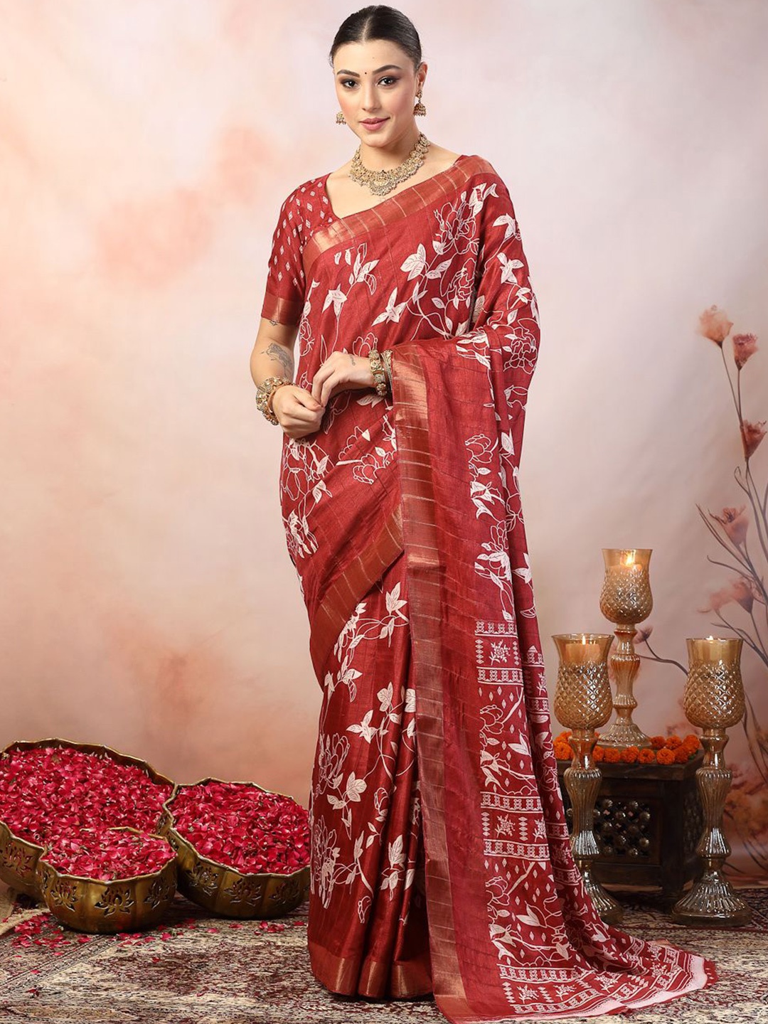 

Stylum Floral Zari Saree, Rose