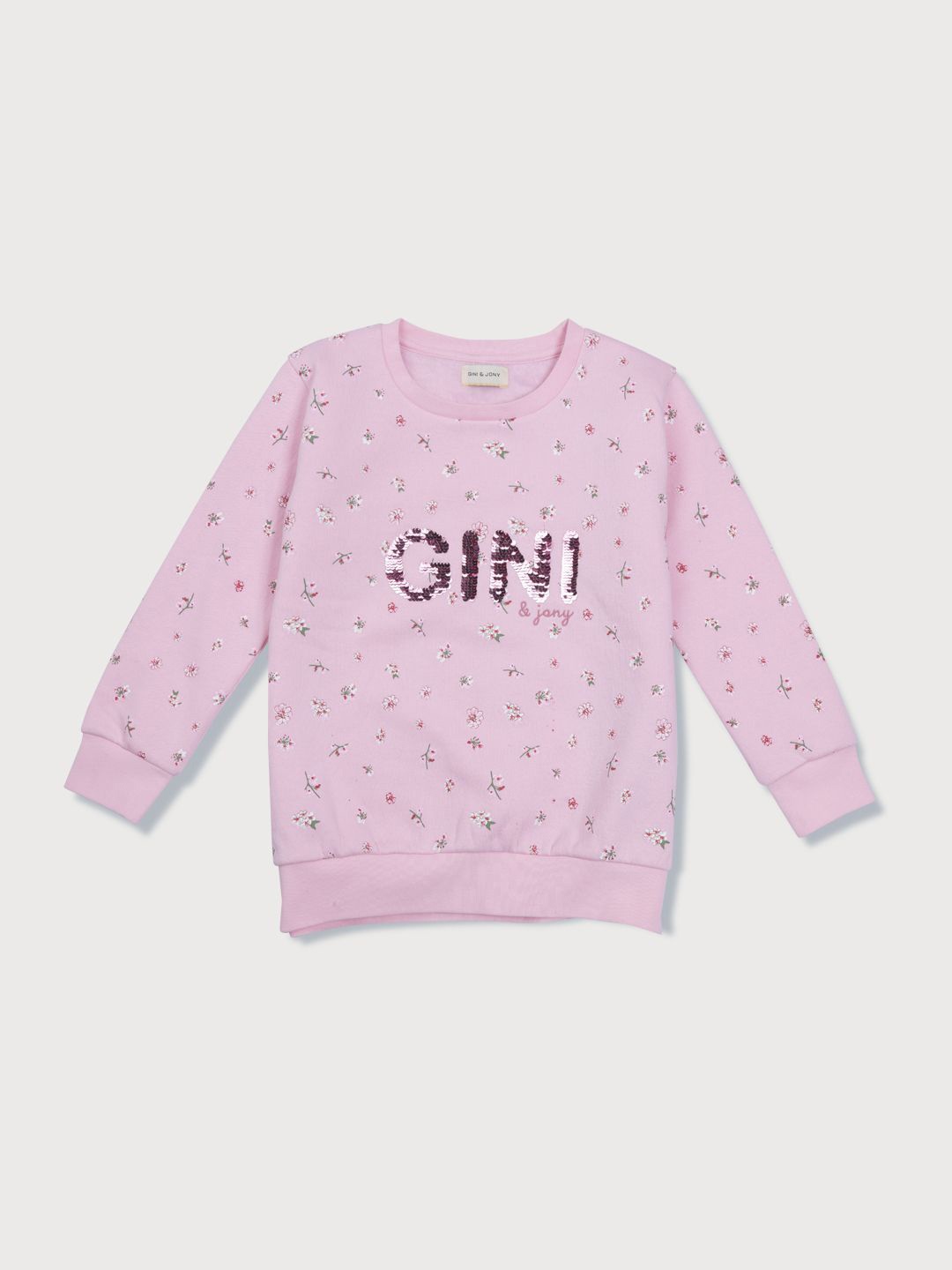 

Gini and Jony Girls Floral Printed Round Neck Cotton Pullover Sweatshirt, Pink