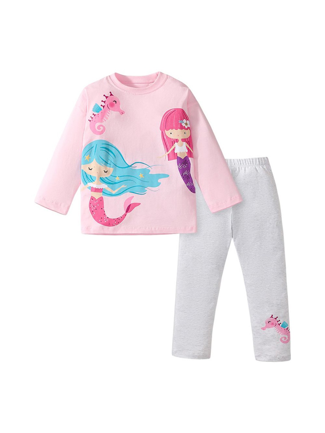 

StyleCast x Revolte Girls Mermaid Printed Pure Cotton Top With Leggings, Pink