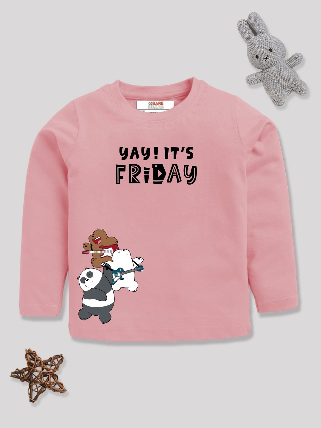 

YK X Minute Mirth Boys We Bare Bears Printed Pure Cotton T-shirt, Pink