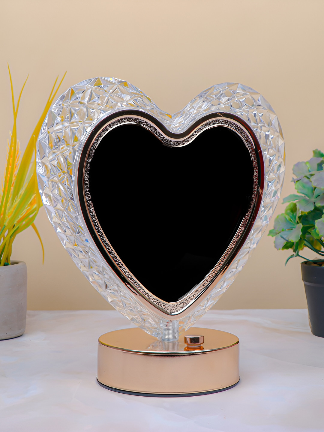 

Archies White & Rose Gold Self Design Heart Shaped Table Photo Frame With Led Lights