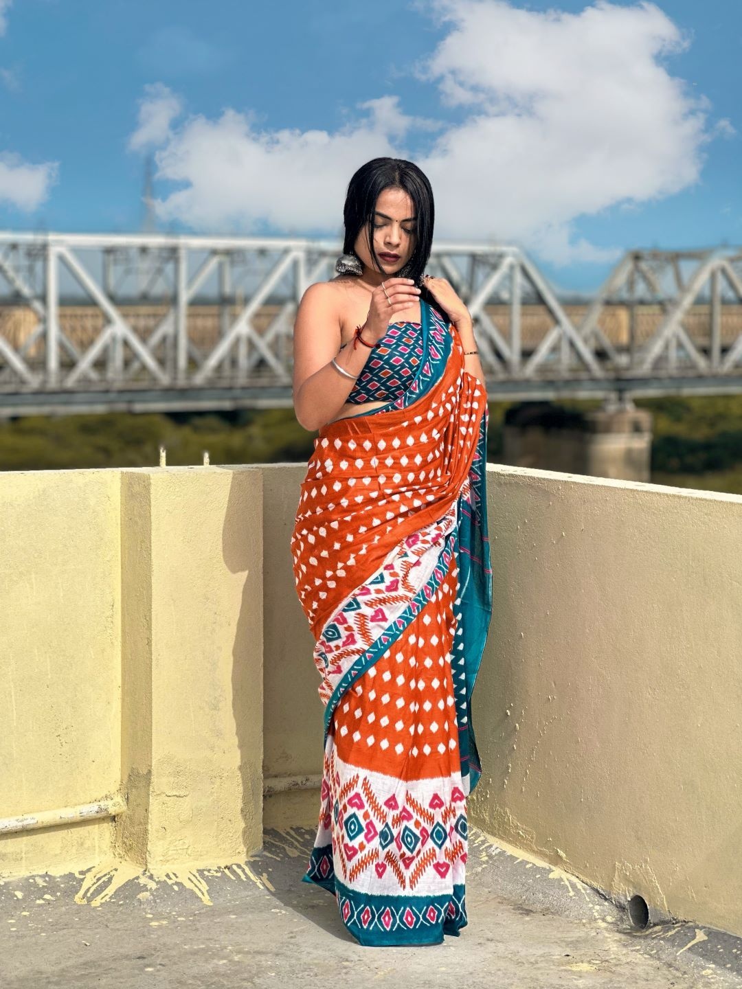 

Anouk Ethnic Motifs Pure Cotton Bagru Saree, Blue