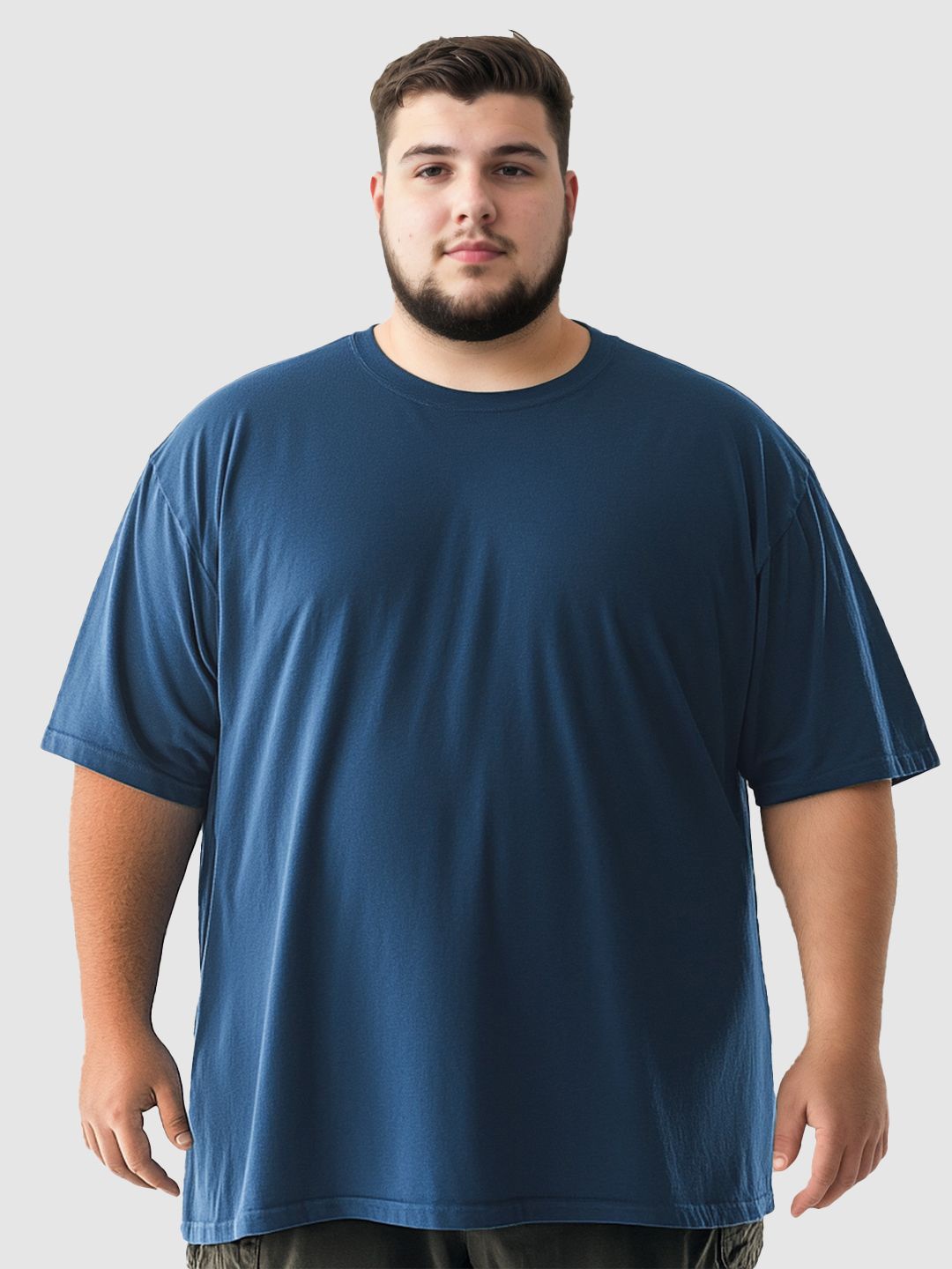 

NOBERO Men Solid Round Neck Cotton Plus Size Oversized T-shirt, Blue
