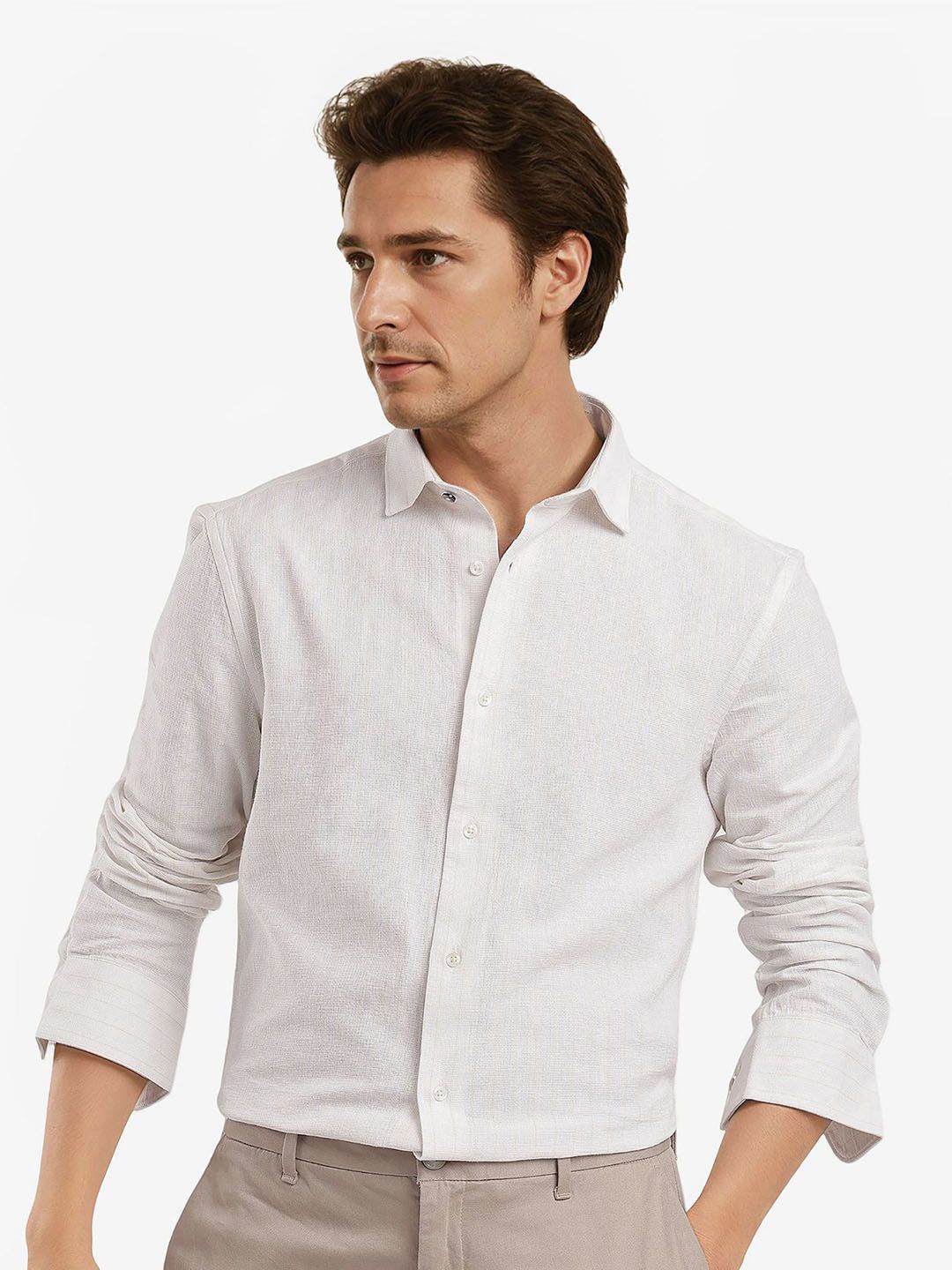 

RARE RABBIT Men Comfort Spread Collar Textured Casual Shirt, Off white