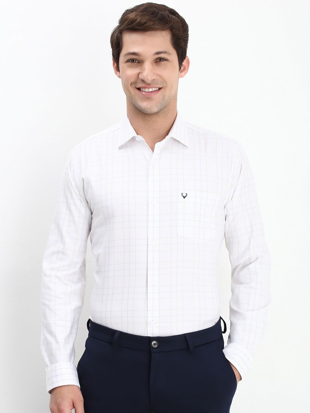 

Allen Solly Men Spread Collar Micro Checked Cotton Slim Fit Formal Shirt, White