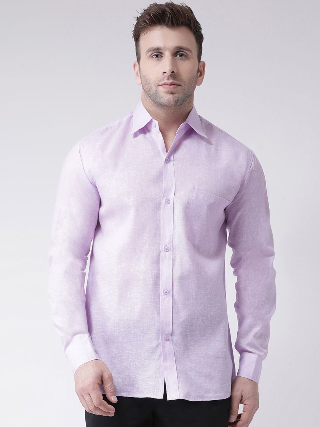 

KLOSET BY RIAG Men Classic Spread Collar Solid Linen Casual Shirt, Lavender
