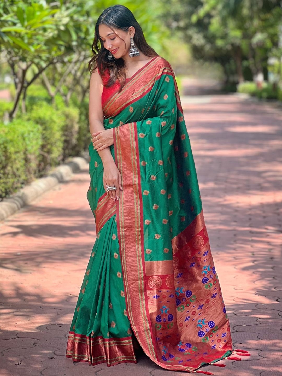 

Mitera Woven Design Zari Paithani Saree, Green