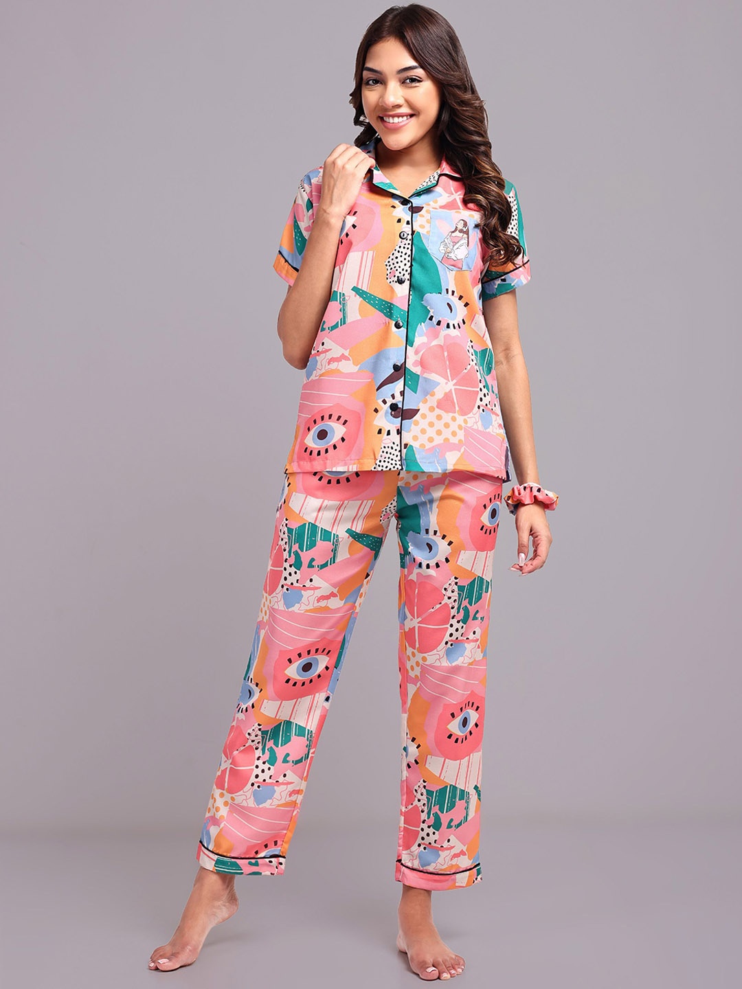 

LEAF ORIGINALS Women Printed Night suit, Pink