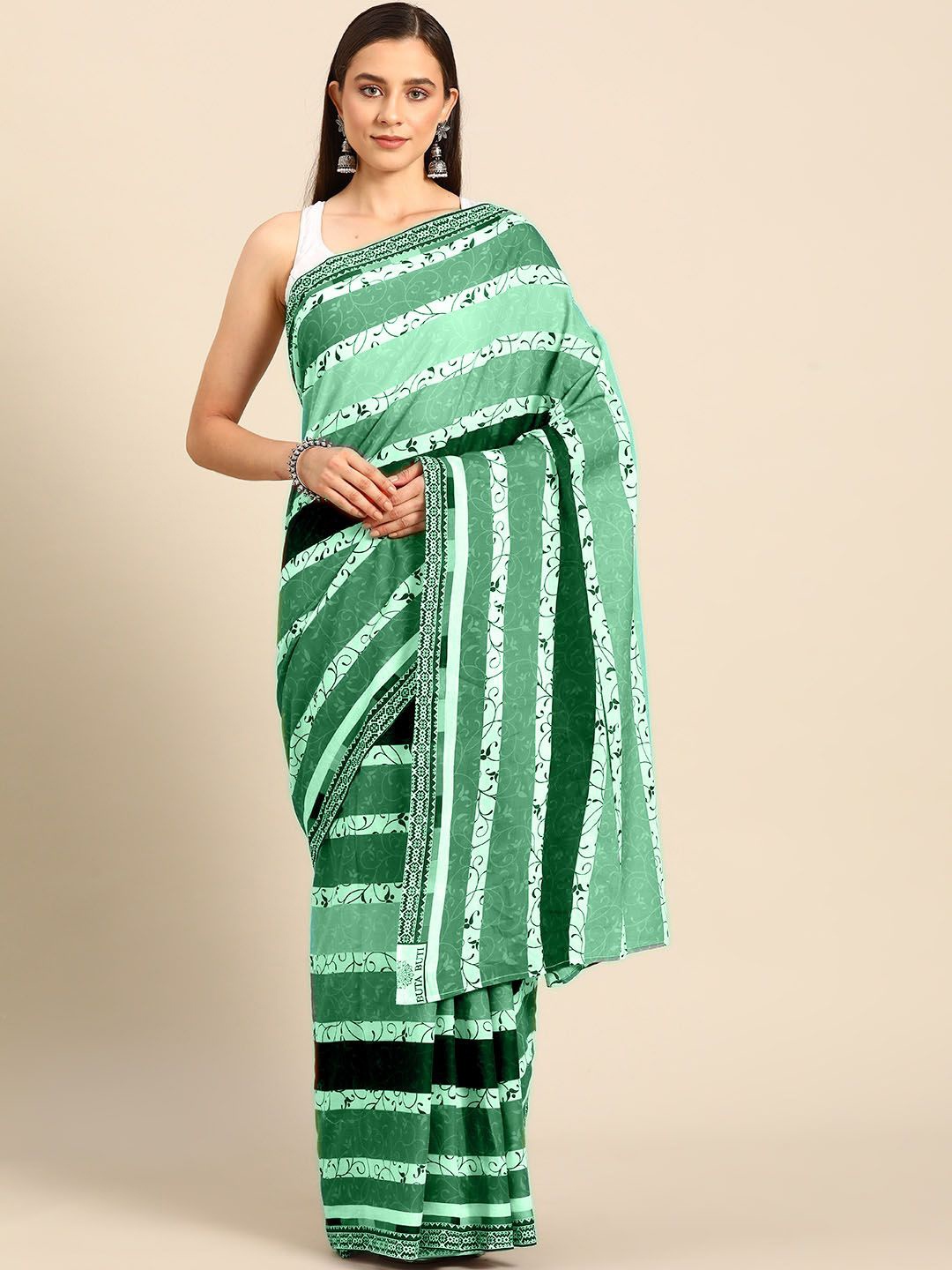 

BUTA BUTI Floral Printed Pure Cotton Sarees, Green