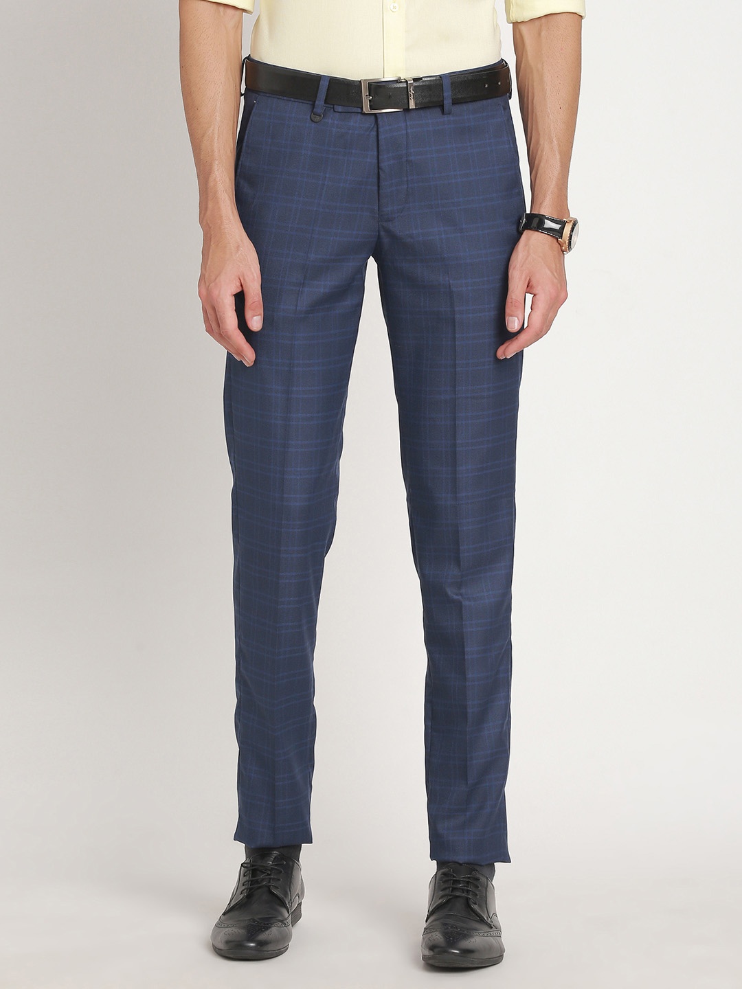 

Turtle Men Checked Tailored Skinny Fit Trousers, Blue