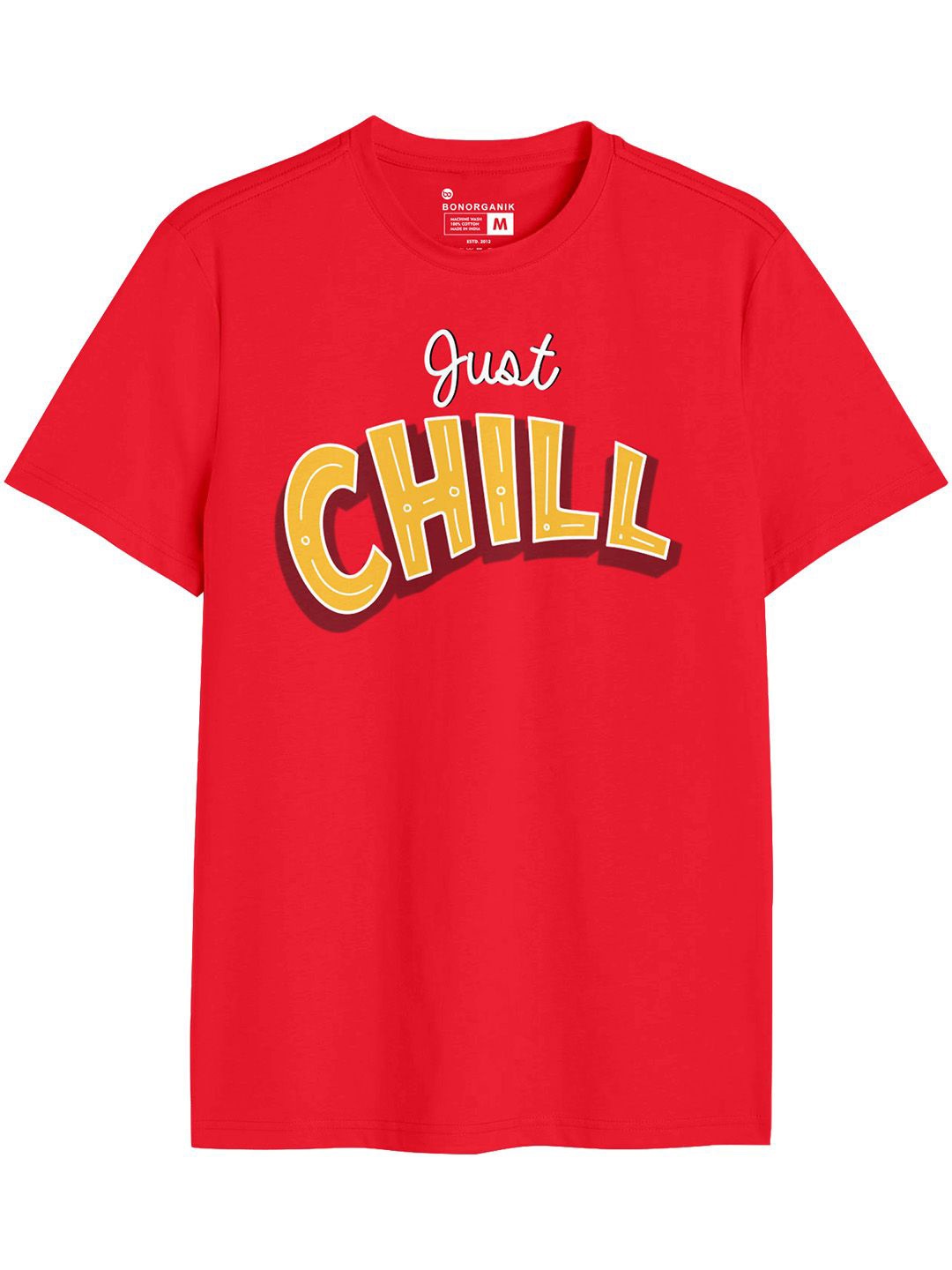

BonOrganik Men Typography Printed Round Neck Cotton T-shirt, Red