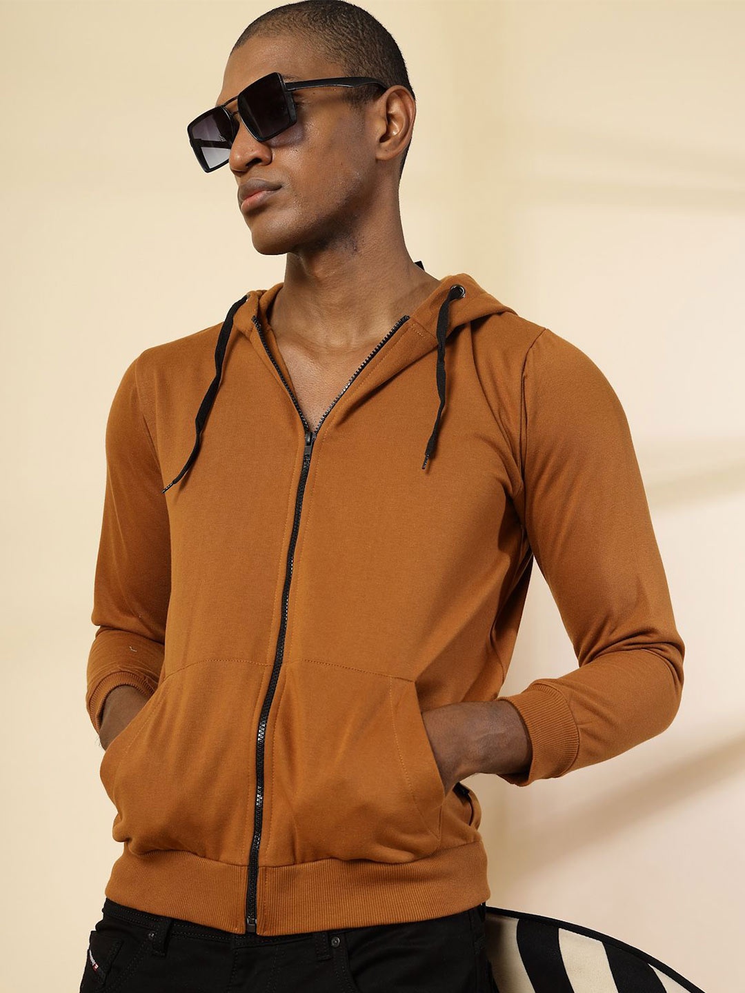 

Rigo Men Solid Hooded Front-Open Sweatshirt, Mustard