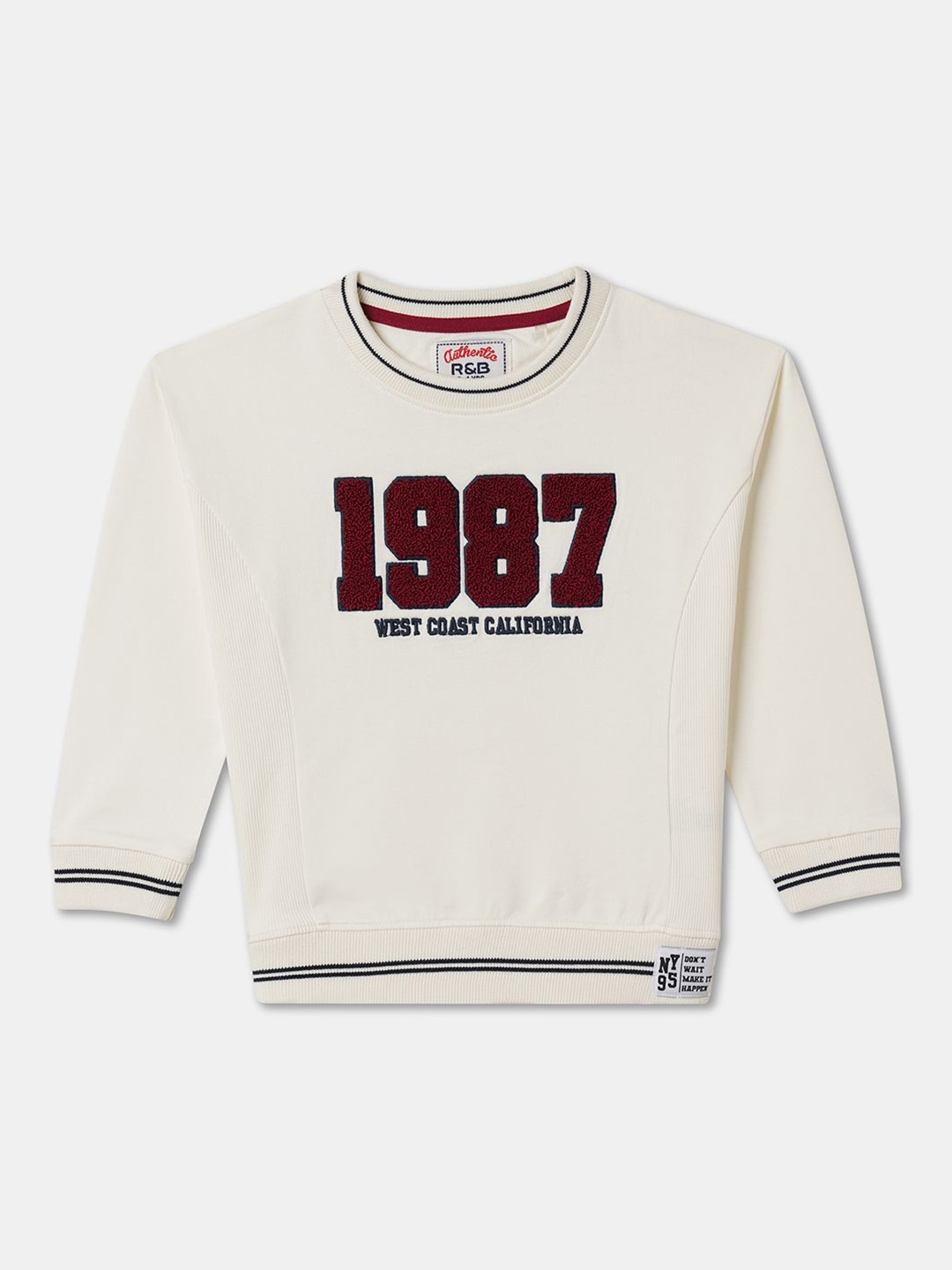 

R&B Boys Graphic Printed Round Neck Cotton Pullover Sweatshirt, White