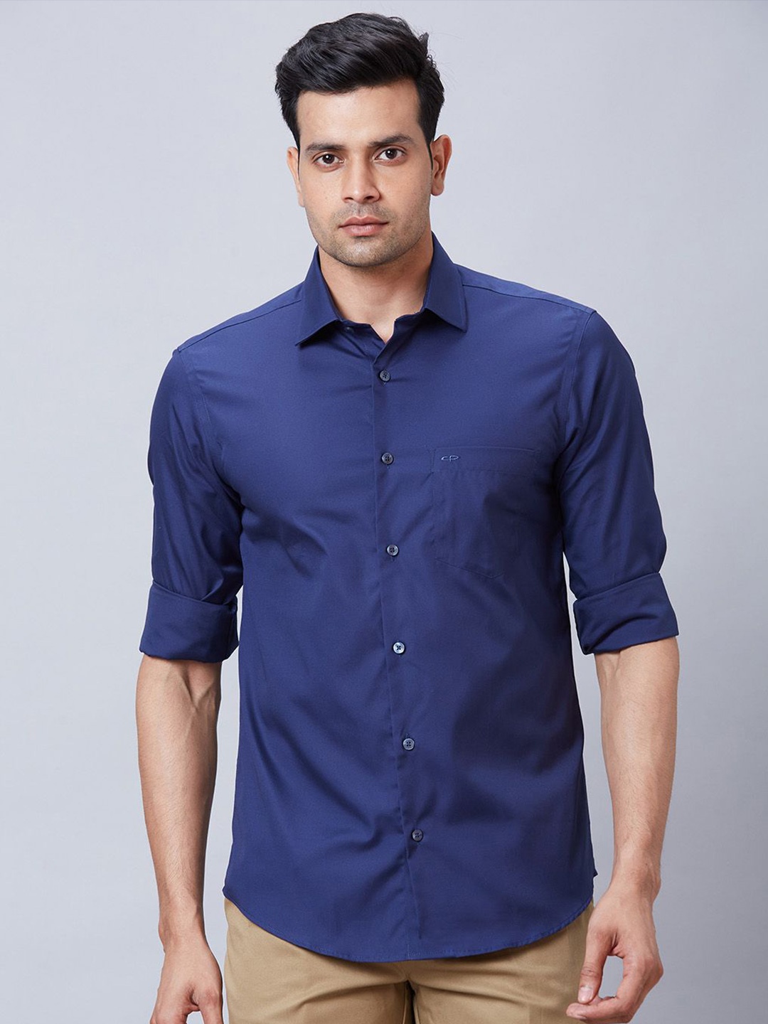 

ColorPlus Men Spread Collar Solid Cotton Tailored Fit Casual Shirt, Blue