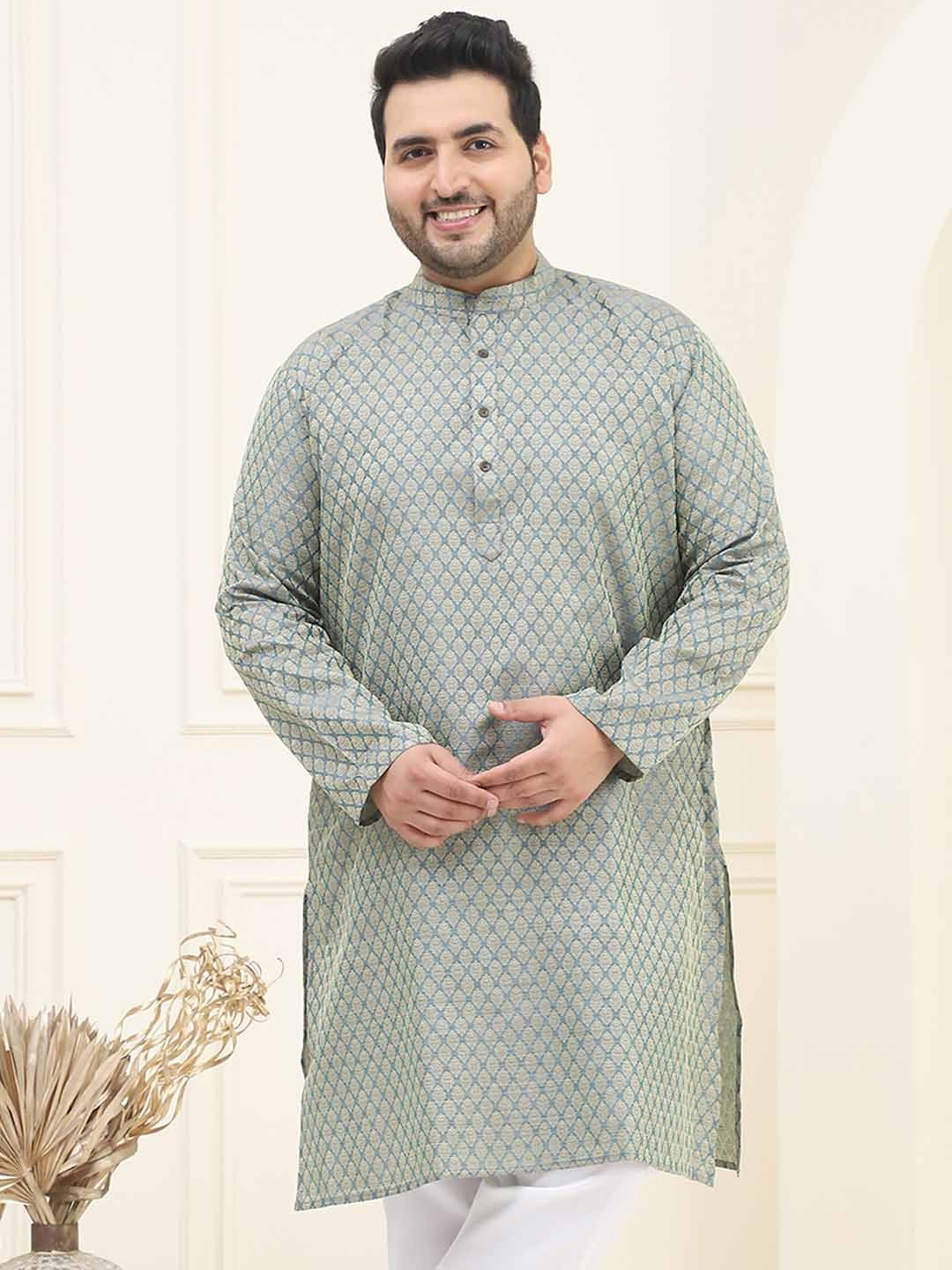 

SOJANYA PLUS Size Ethnic Motifs Woven Design Band Collar Straight Kurta, Teal