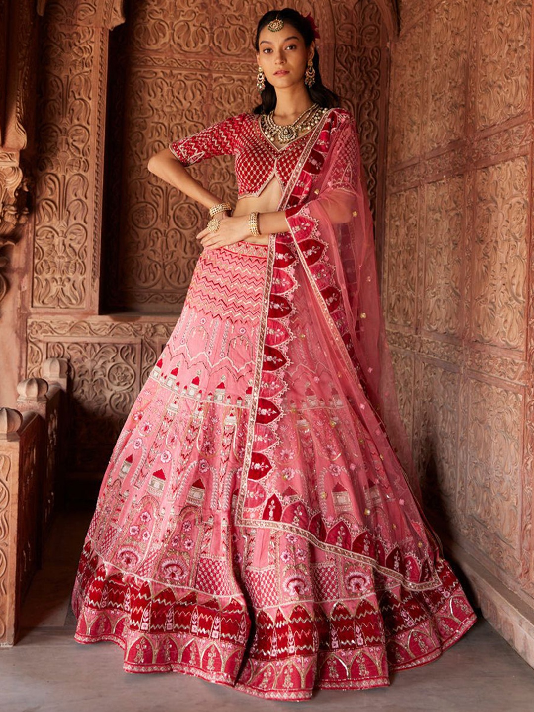 

KIASA By Ronak & Shruti Enice Embroidered Ready To Wear Lehenga Blouse & Dupatta, Pink