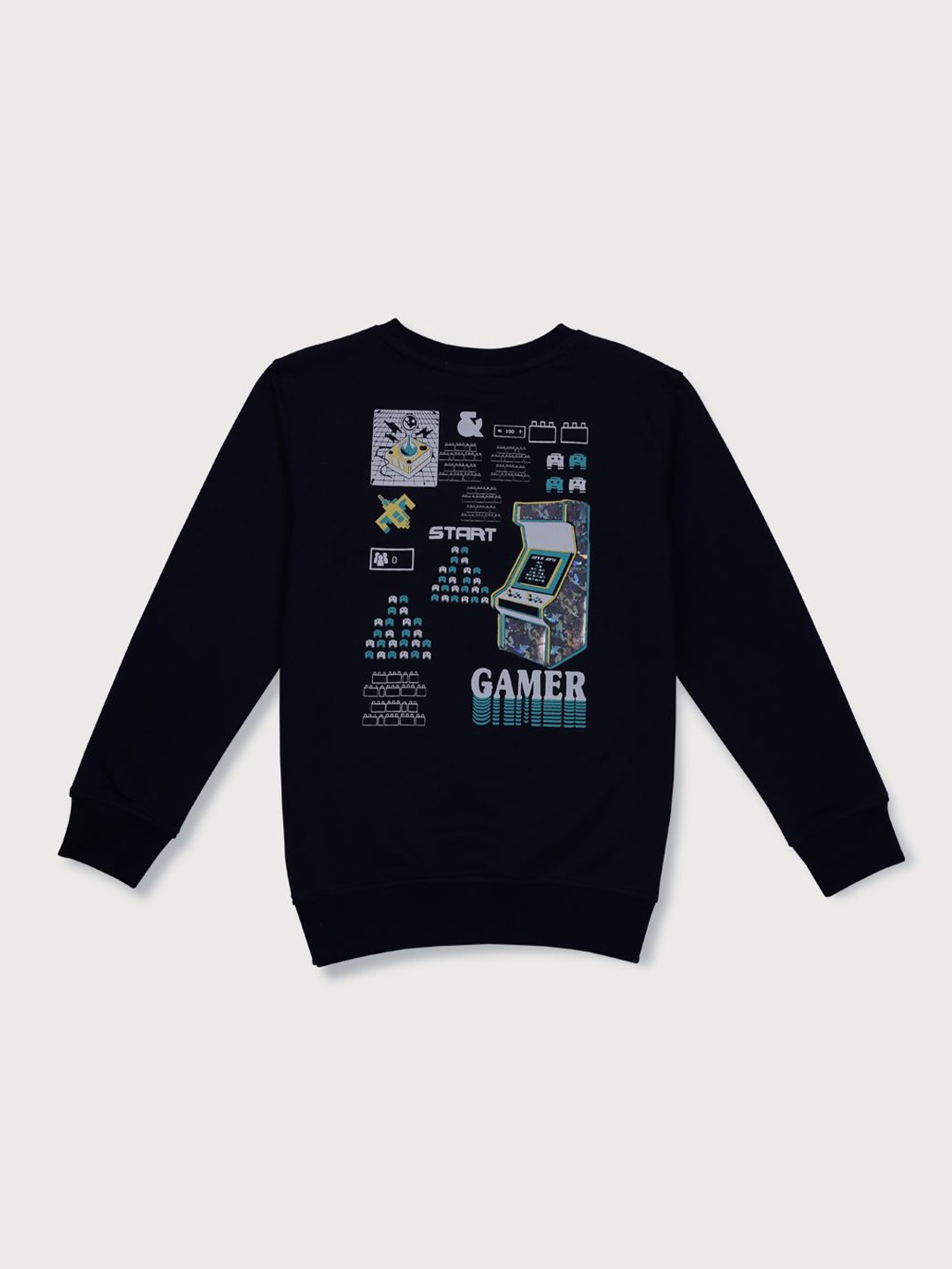 

Gini and Jony Boys Graphic Printed Round Neck Cotton Pullover Sweatshirt, Navy blue