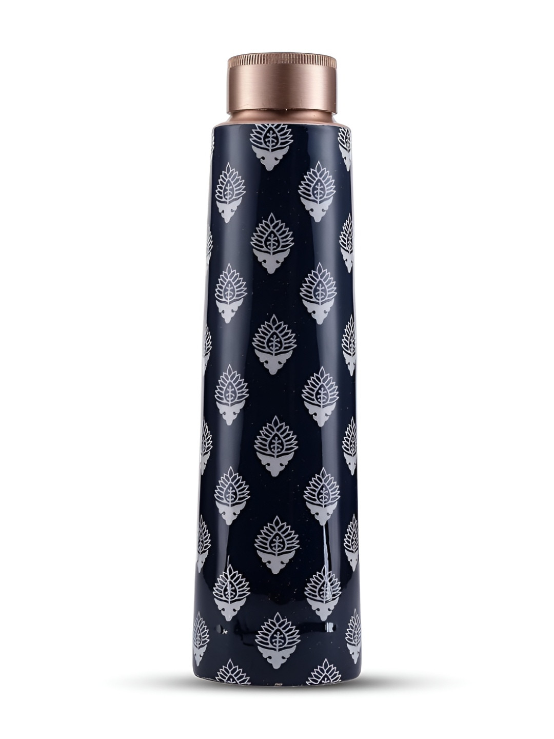 

veda essentials. Blue & Off White Floral Printed Copper Water Bottle-950ml