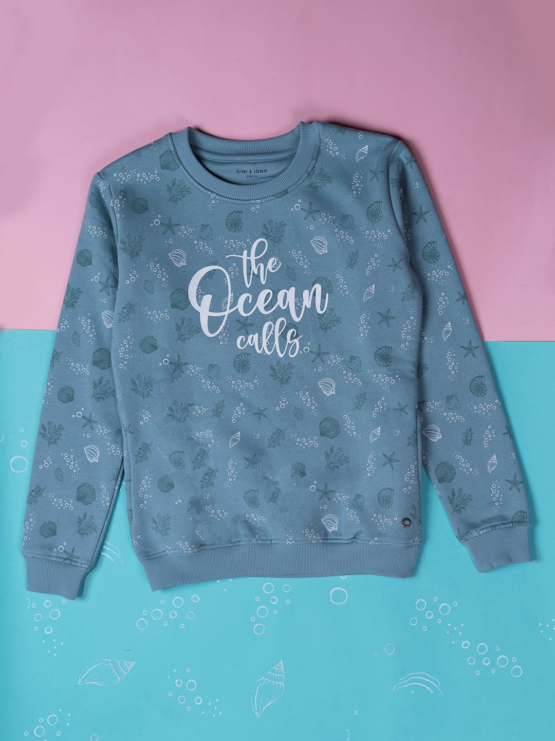 

Gini and Jony Girls Conversational Printed Round Neck Cotton Pullover Sweatshirt, Green