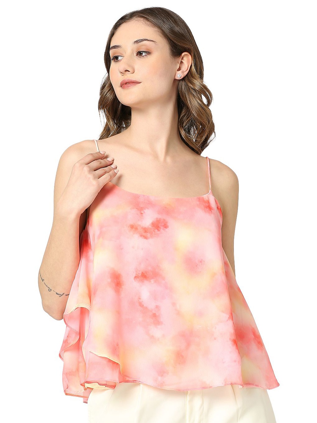 

Ammarzo Women Tie & Dye Printed Shoulder Straps Cami Top, Orange