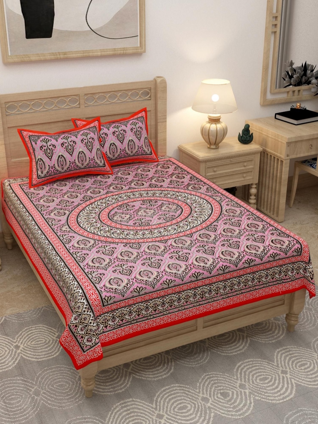 

Lali Prints Red & White Printed 180 TC Cotton Single Bedsheet With 2 Pillow Covers