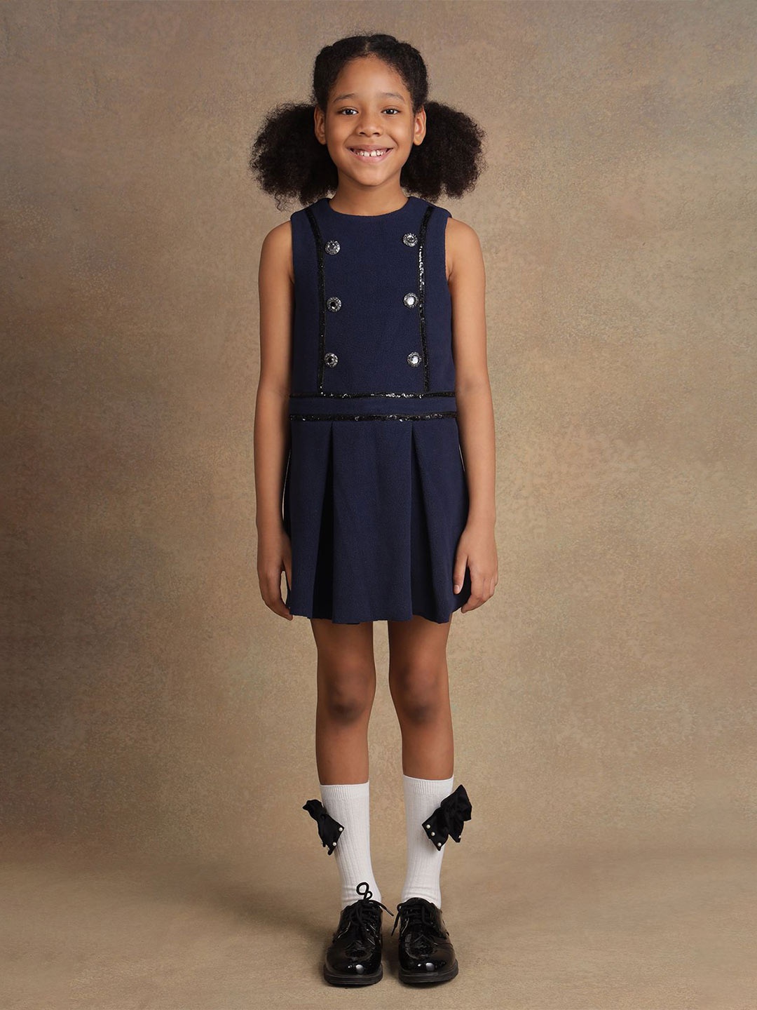 

One Friday Girls Solid A-Line Dress, Navy blue