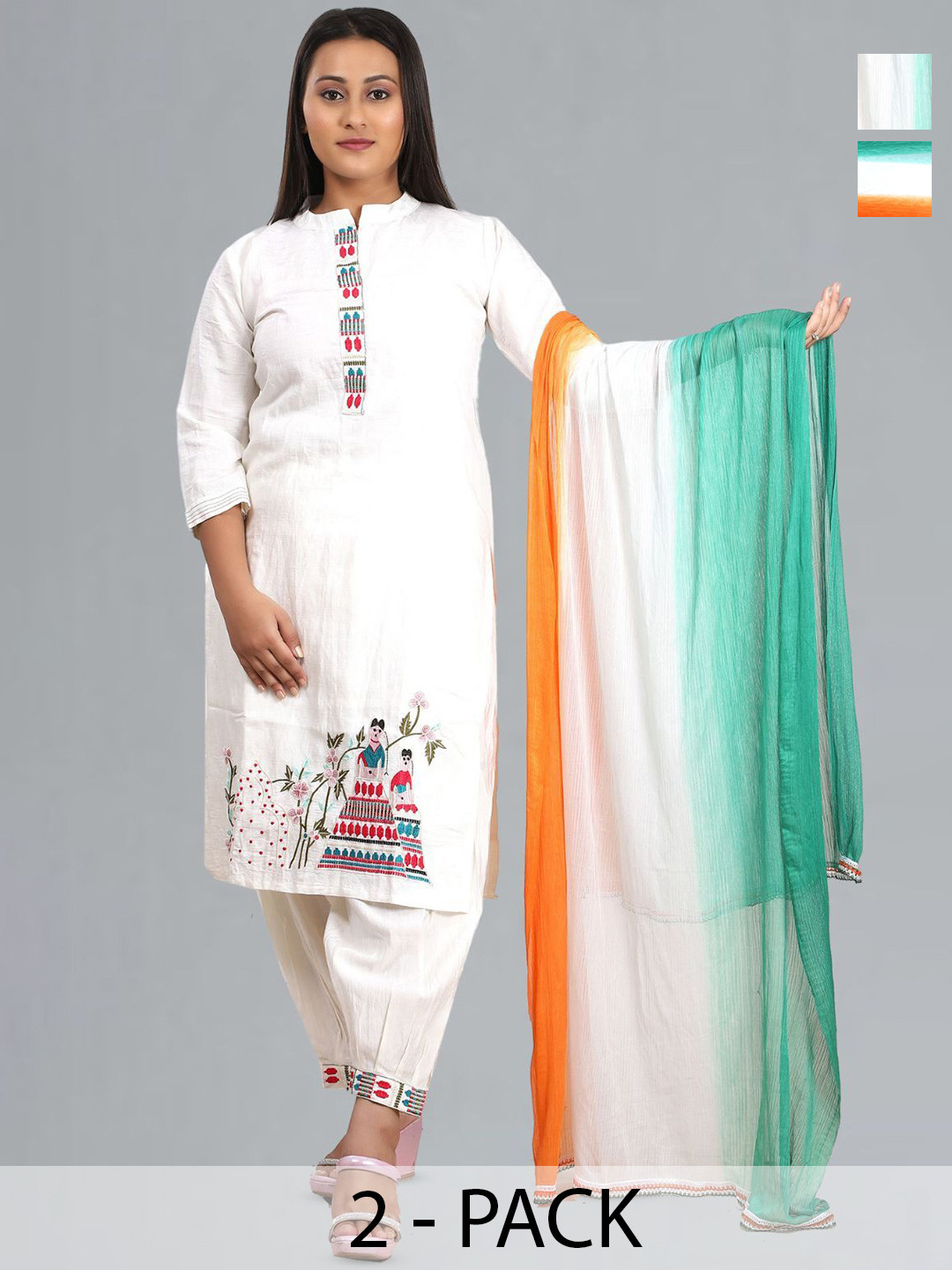 

Fabme Pack Of 2 Striped Dupattas, White