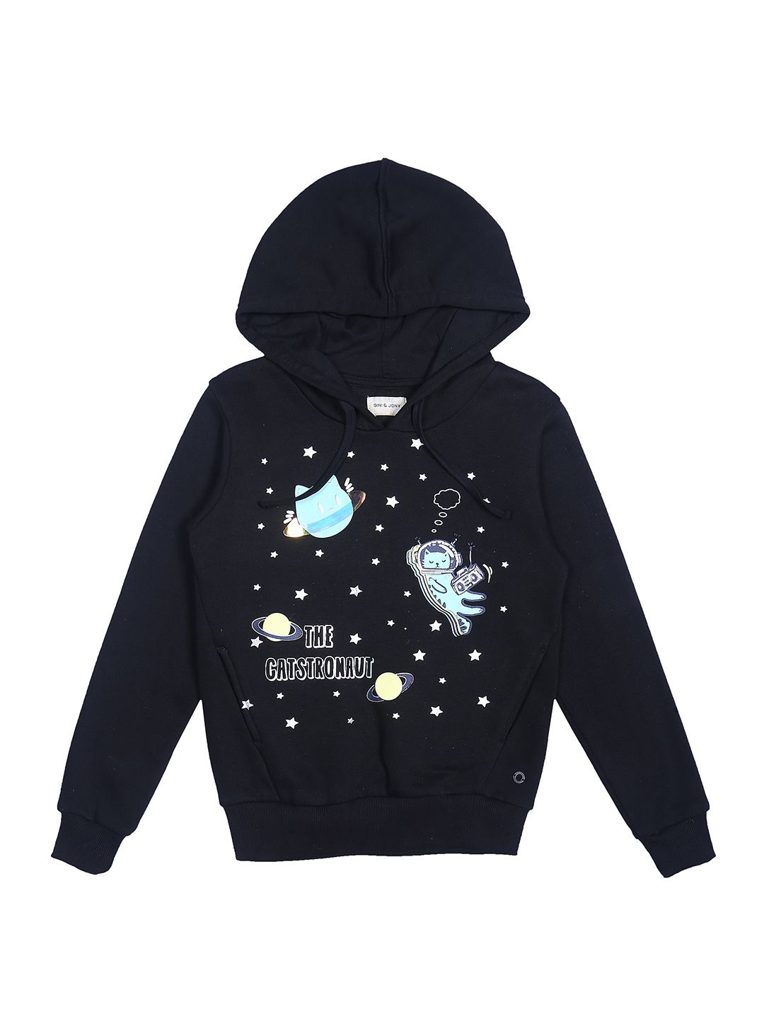 

Gini and Jony Girls Graphic Printed Hooded Cotton Pullover Sweatshirt, Black