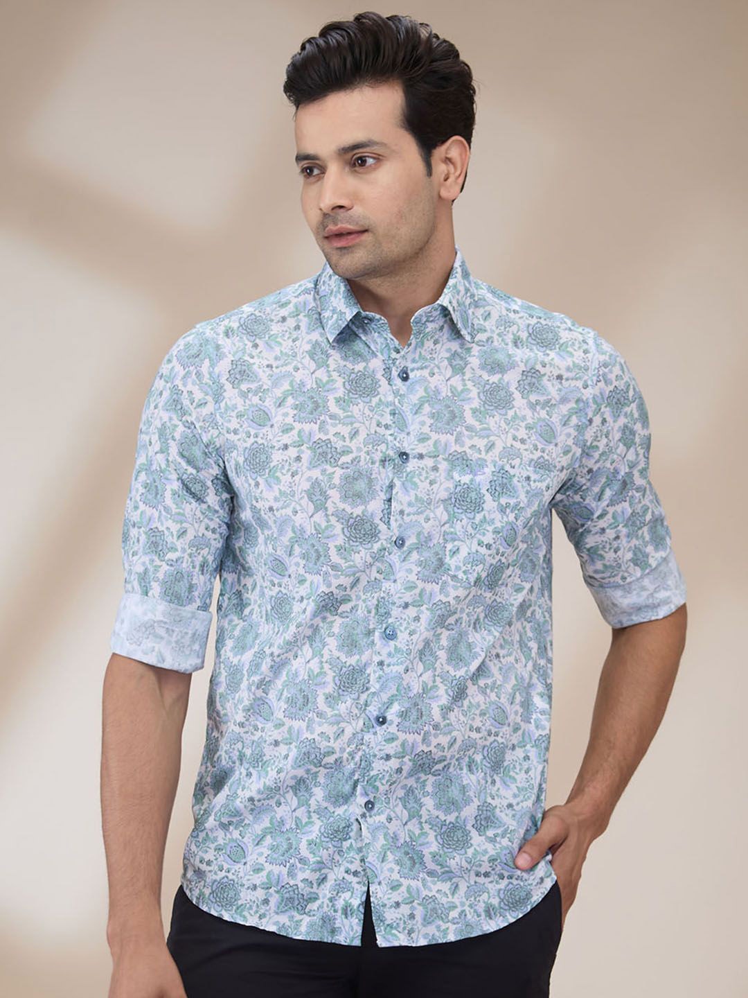

ColorPlus Men Spread Collar Floral Printed Cotton Casual Shirt, White