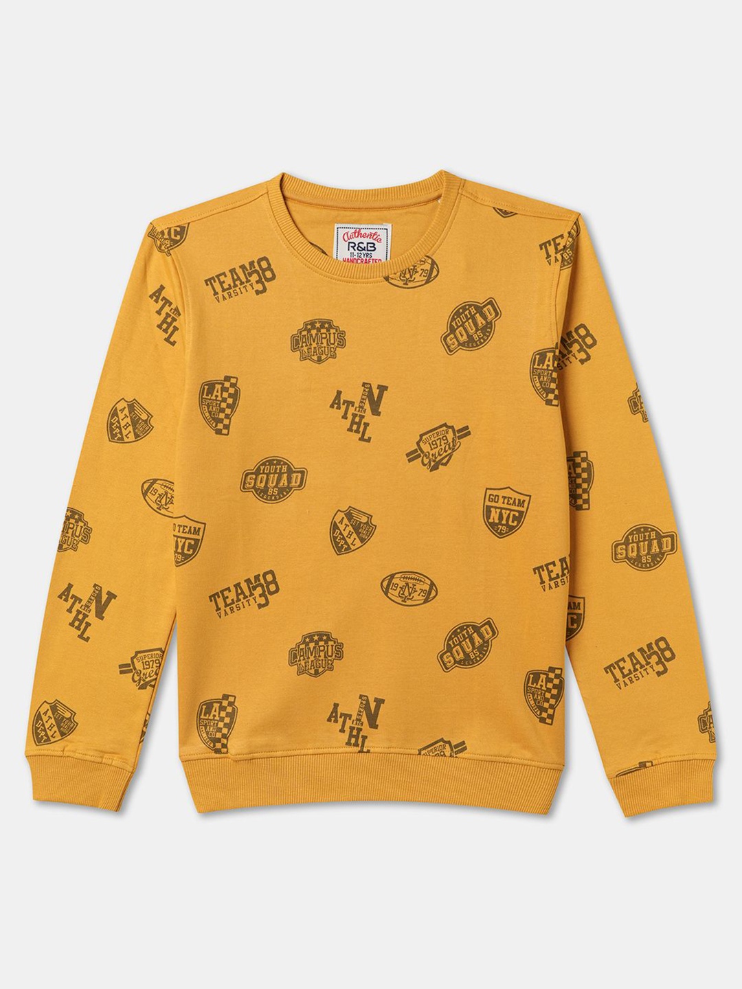 

R&B Boys Graphic Printed Round Neck Cotton Pullover Sweatshirt, Yellow