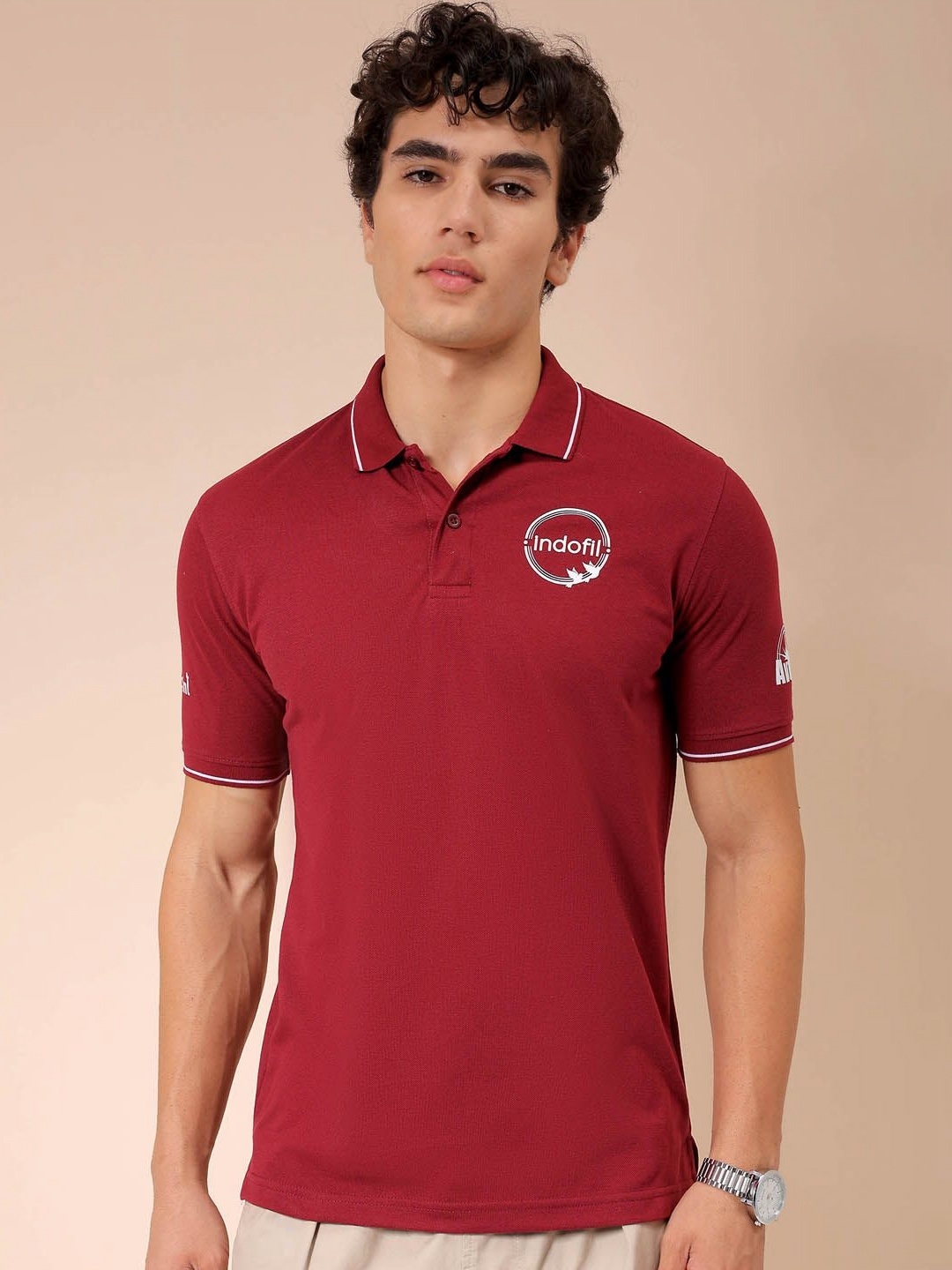 

The Indian Garage Co Men Graphic Printed Polo Collar Cotton T-shirt, Red