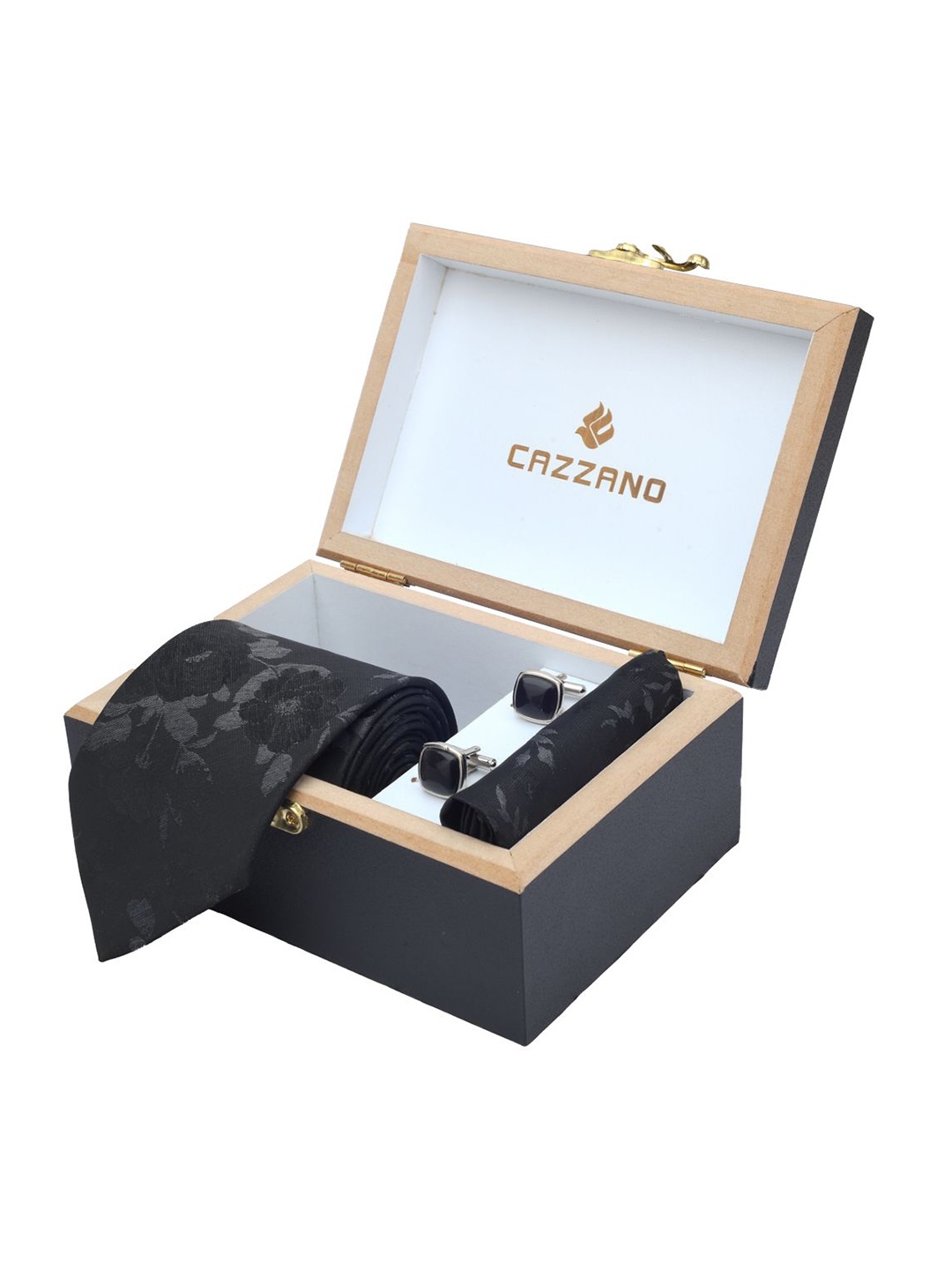 

Cazzano Men Floral Print Tie Cufflinks & Pocket Square Accessory Gift Set, Black